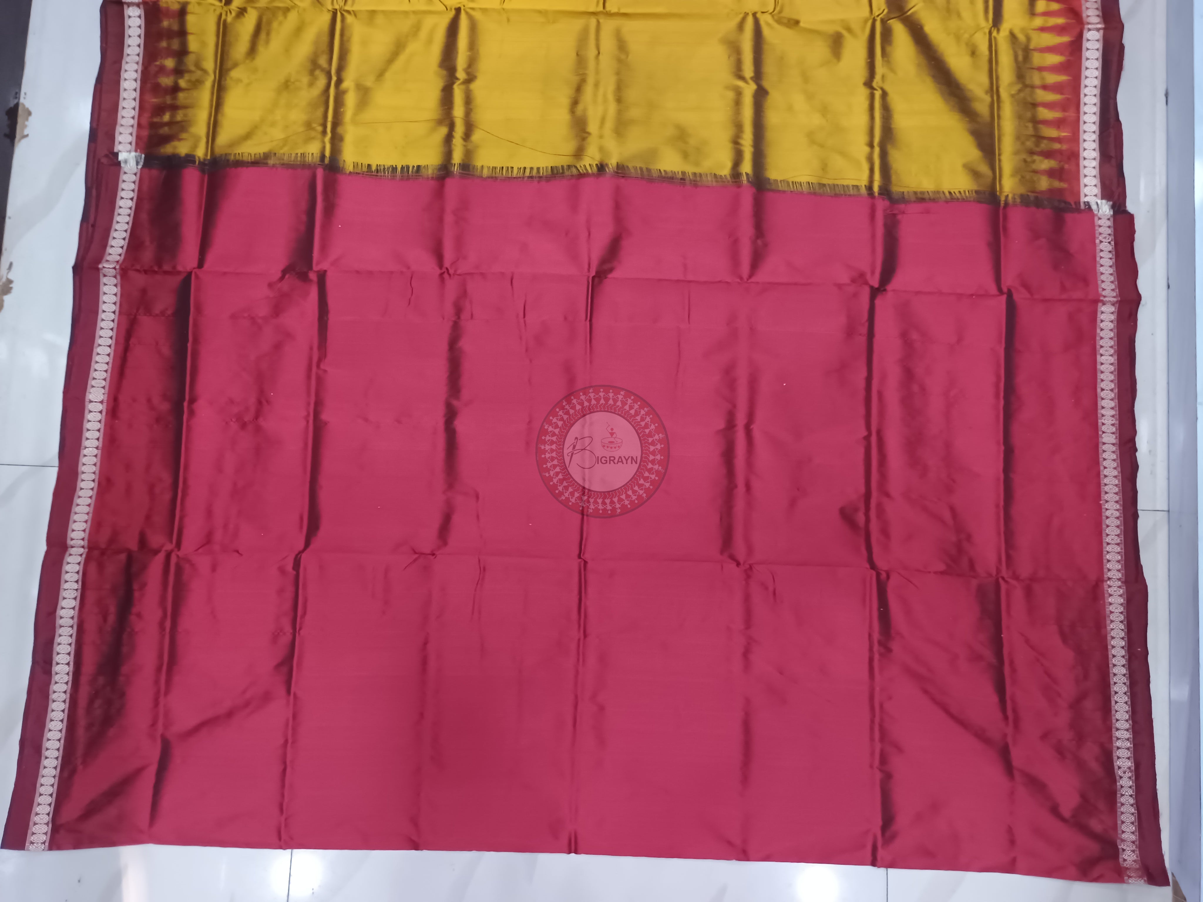 Mustard Yellow Maroon Odisha Handloom Bomkai Silk Saree