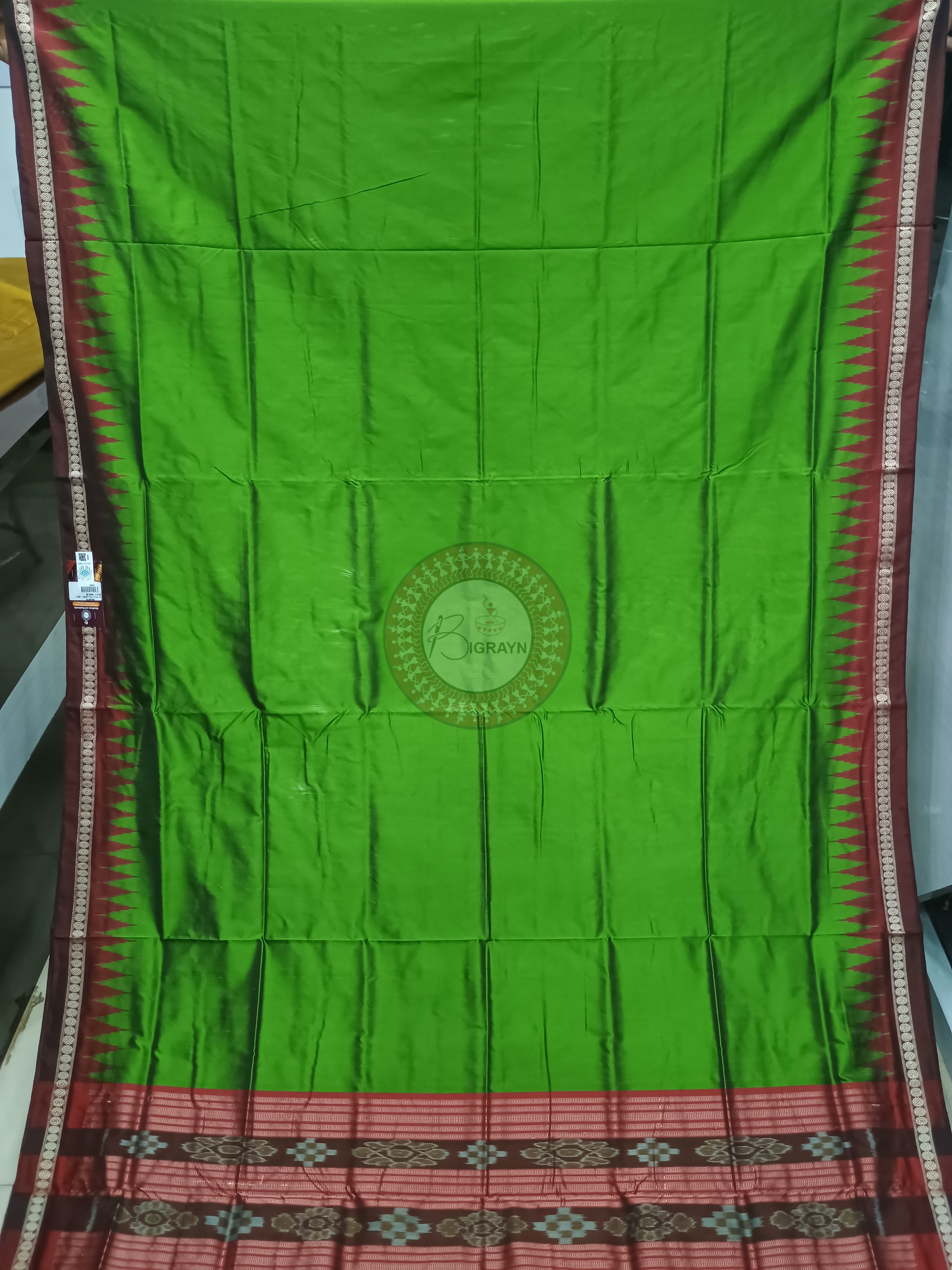 Green Red Ek Phulia Odisha Handloom Bomkai Silk Saree