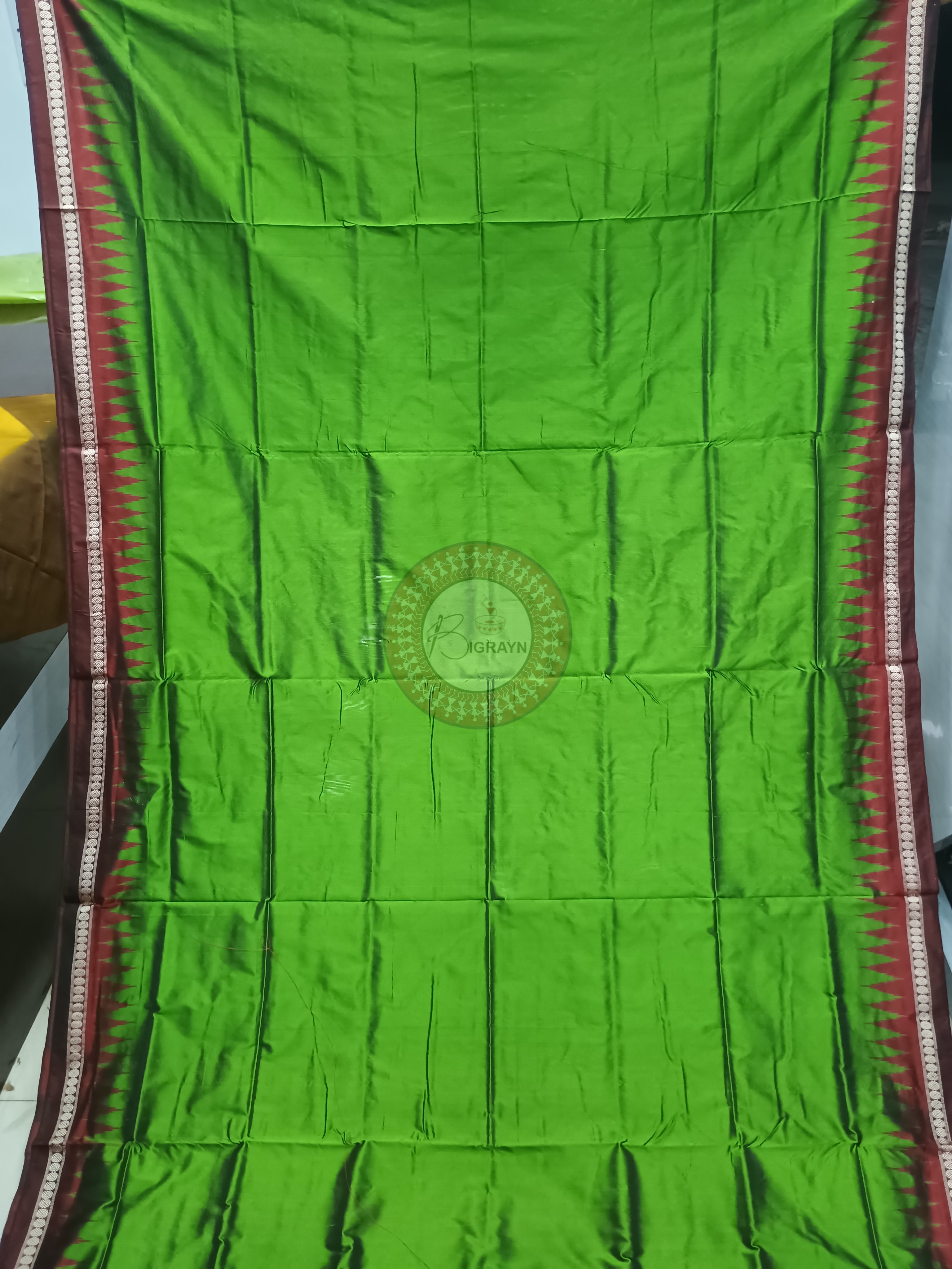 Green Red Ek Phulia Odisha Handloom Bomkai Silk Saree