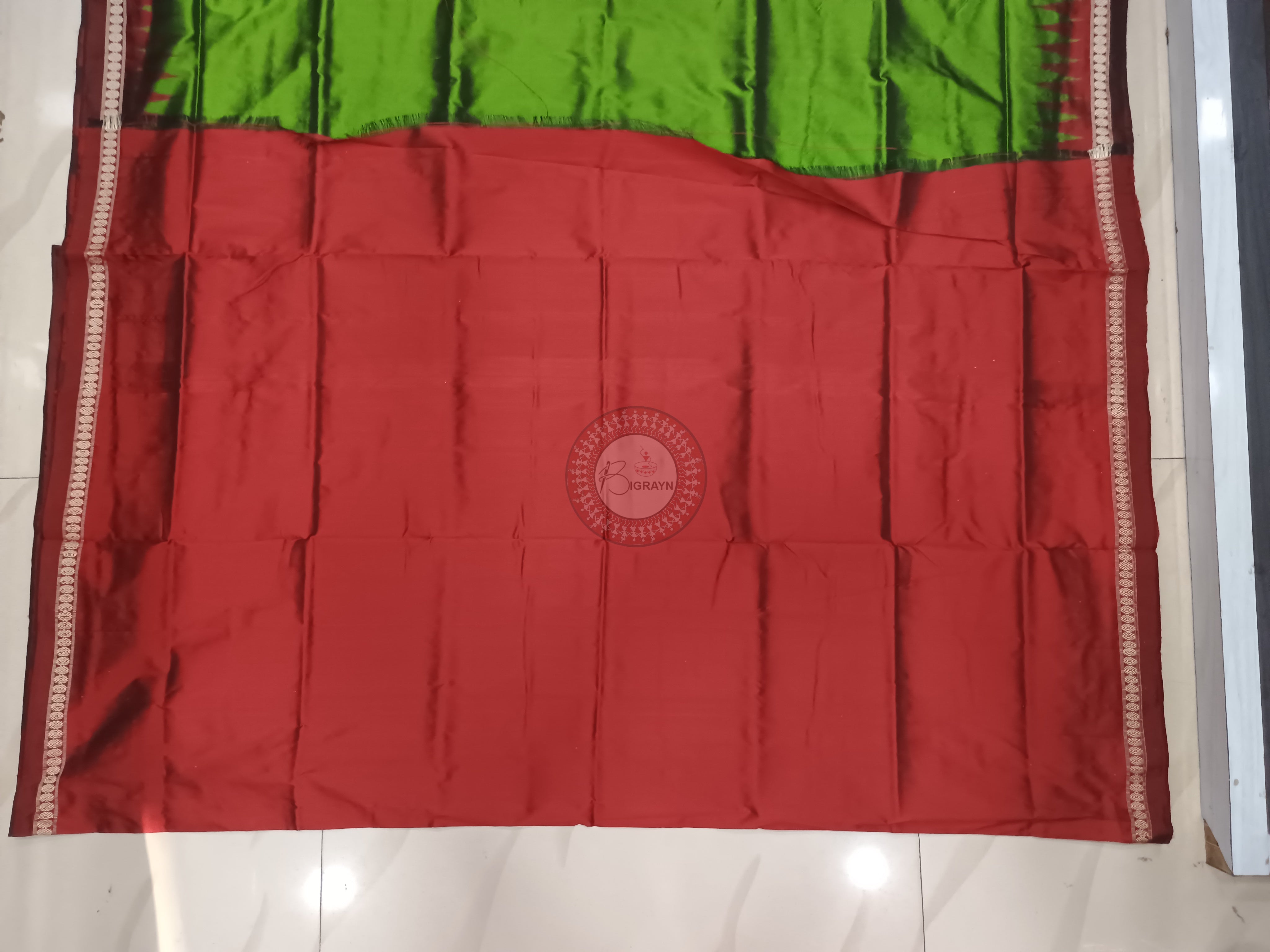 Green Red Ek Phulia Odisha Handloom Bomkai Silk Saree