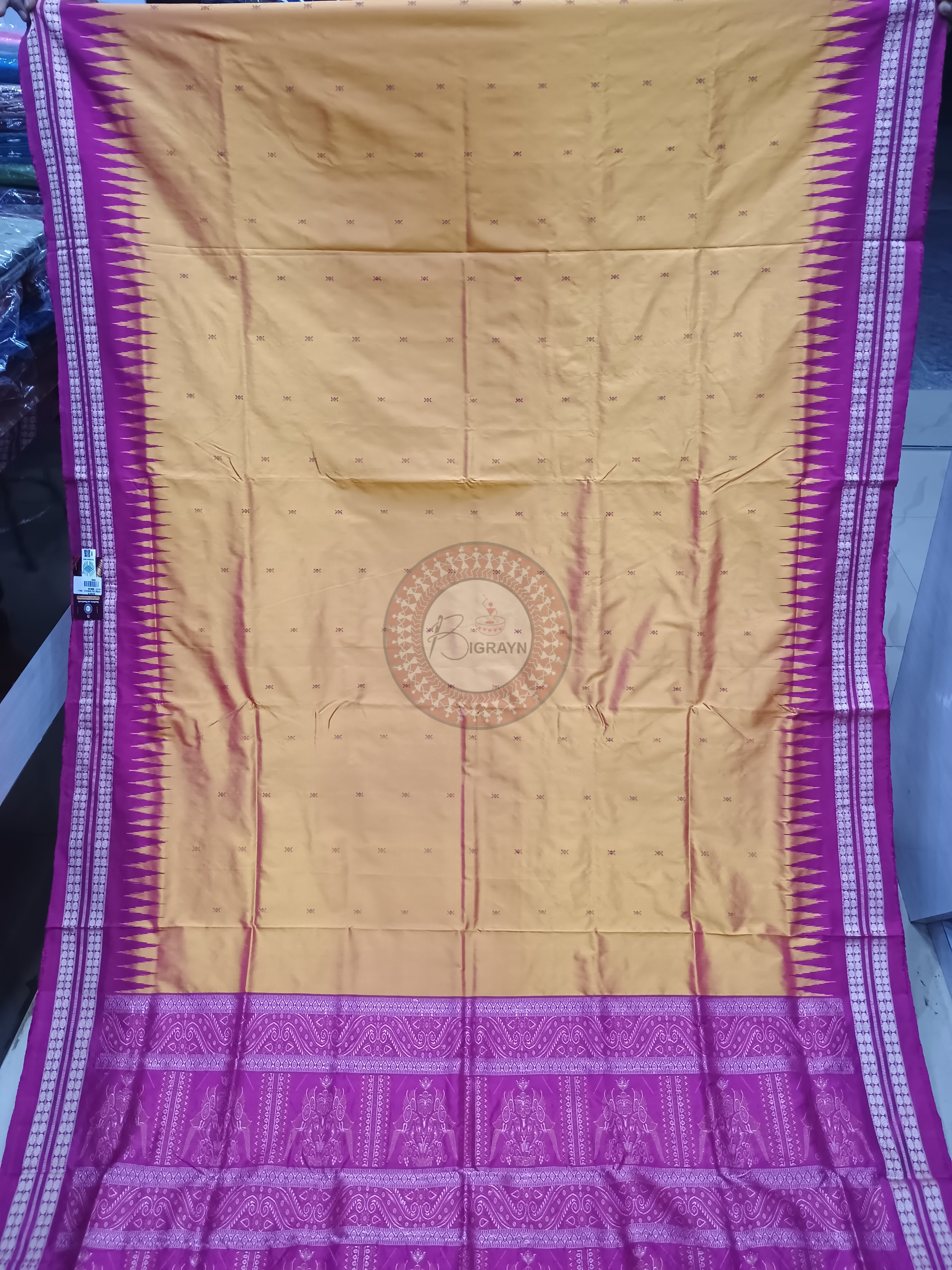 Orange Peach Magenta Buti Odisha Handloom Bomkai Silk Saree