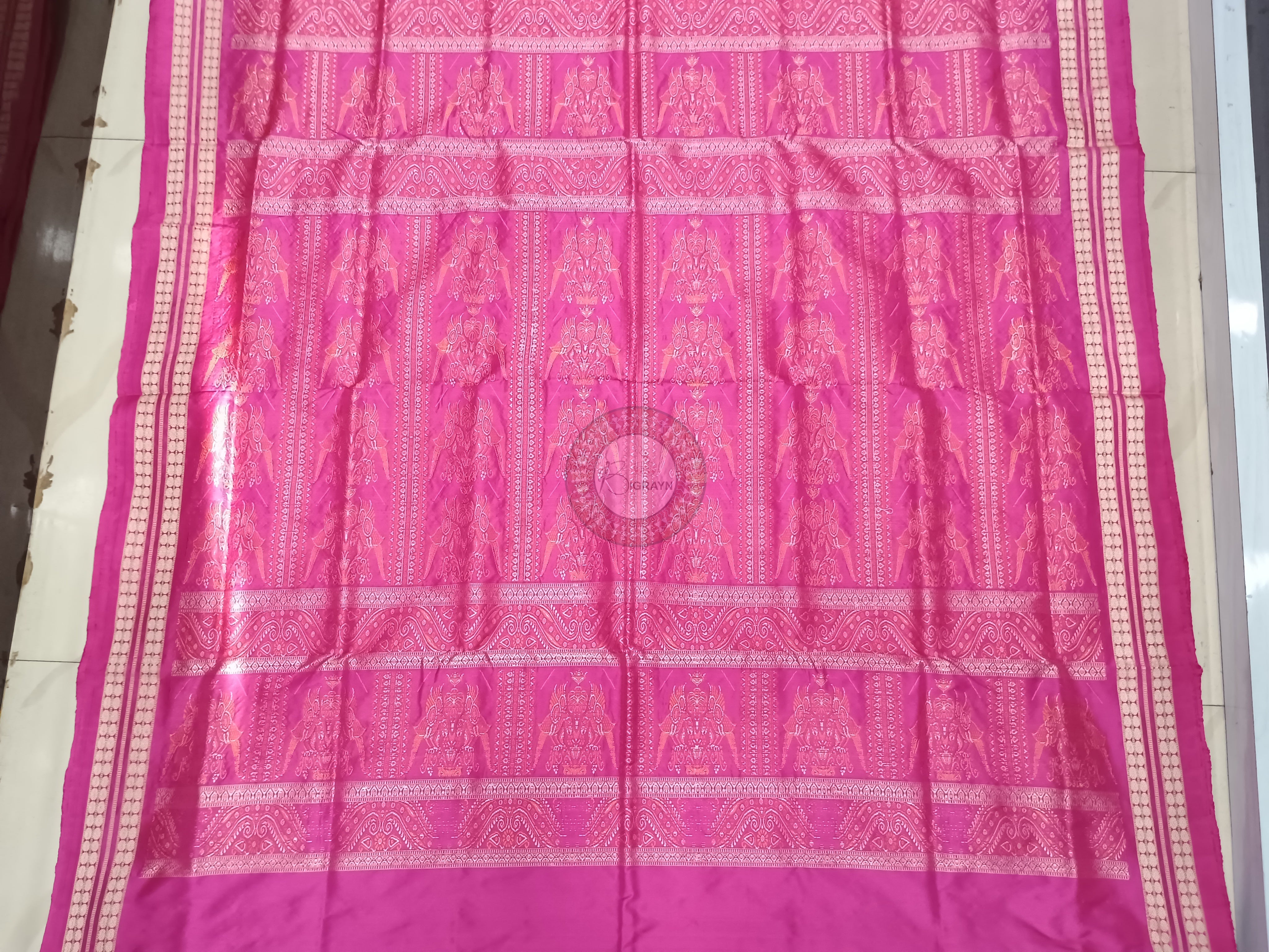 Orange Peach Magenta Buti Odisha Handloom Bomkai Silk Saree