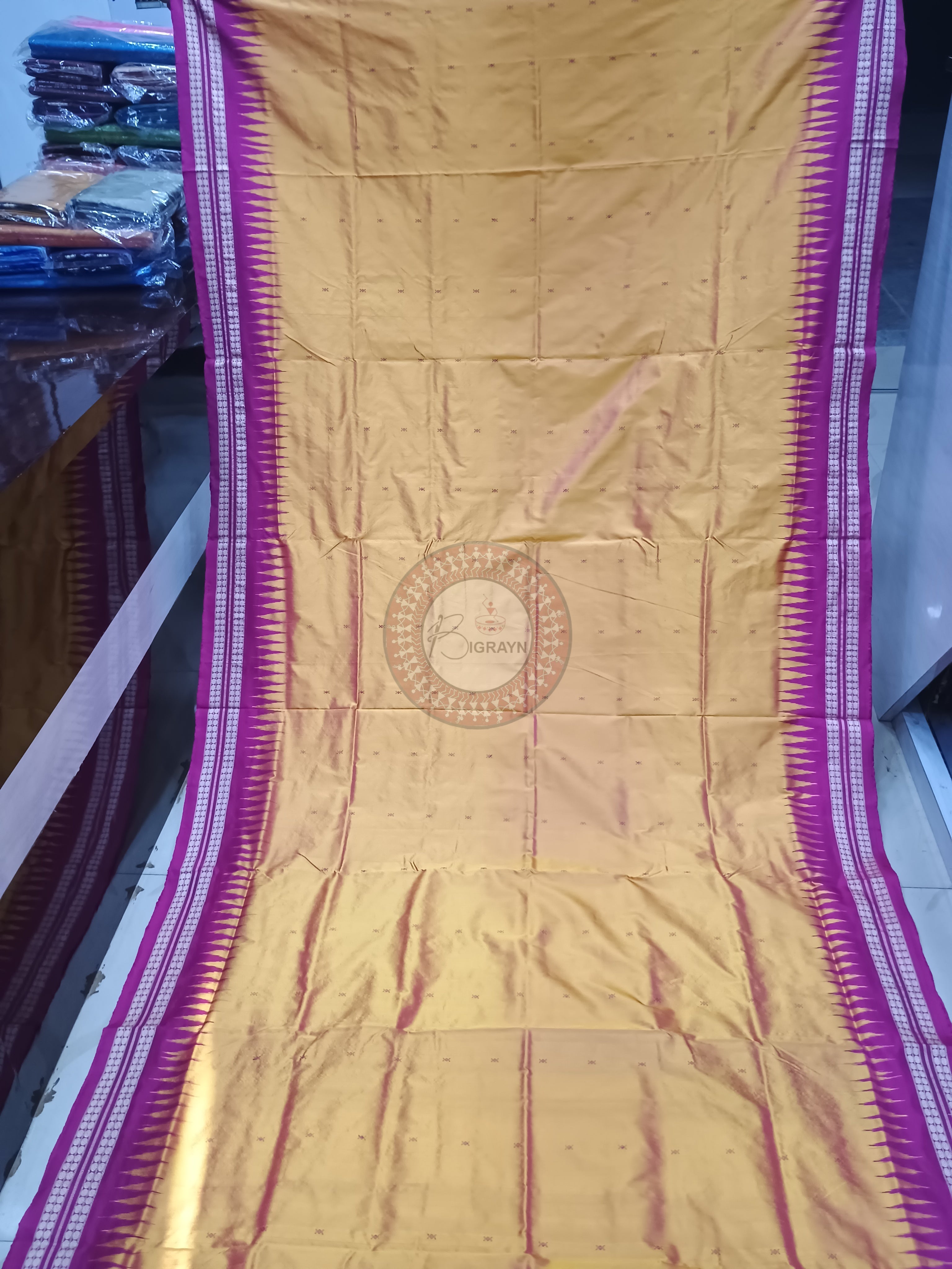 Orange Peach Magenta Buti Odisha Handloom Bomkai Silk Saree