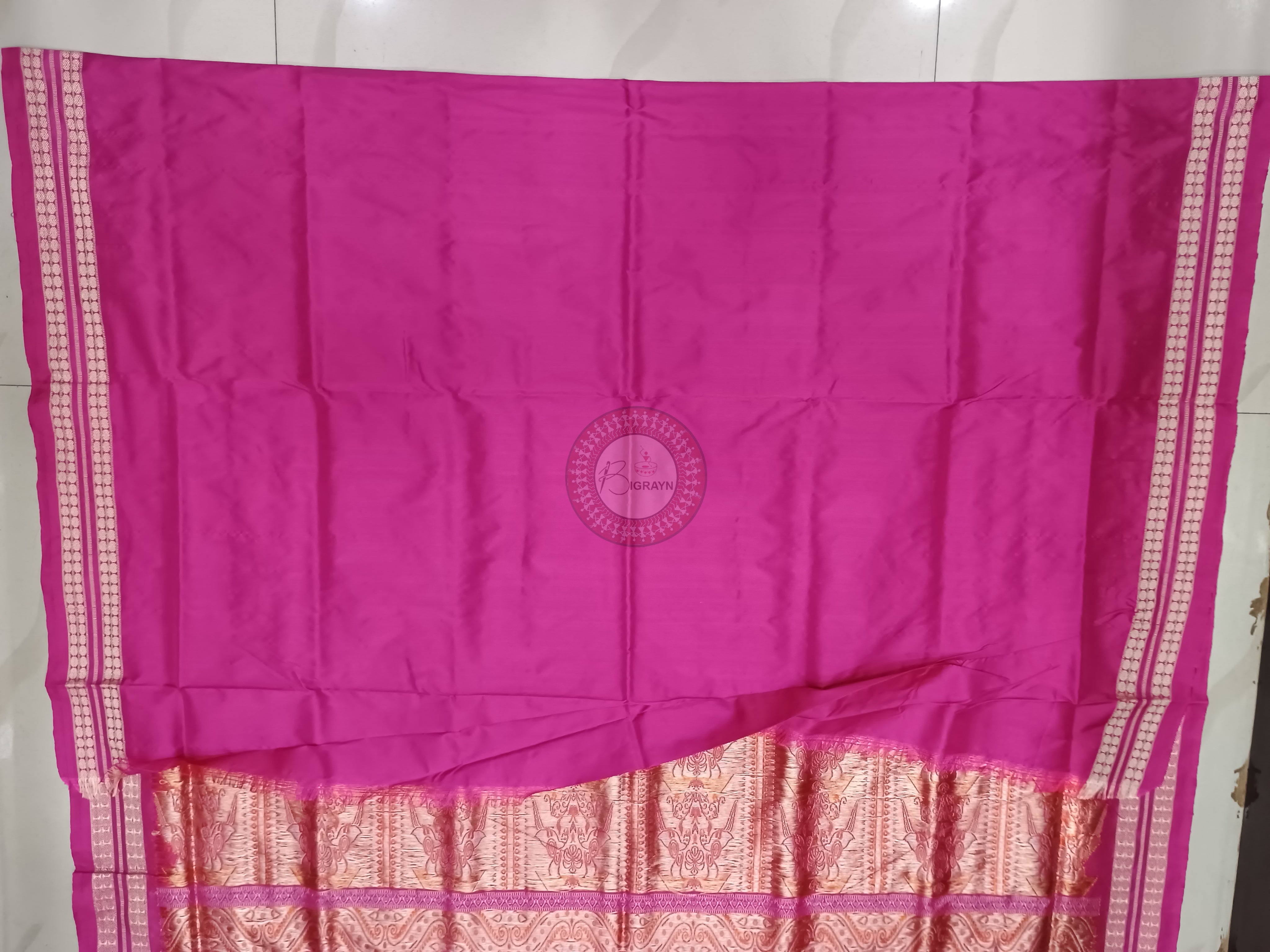 Orange Peach Magenta Buti Odisha Handloom Bomkai Silk Saree