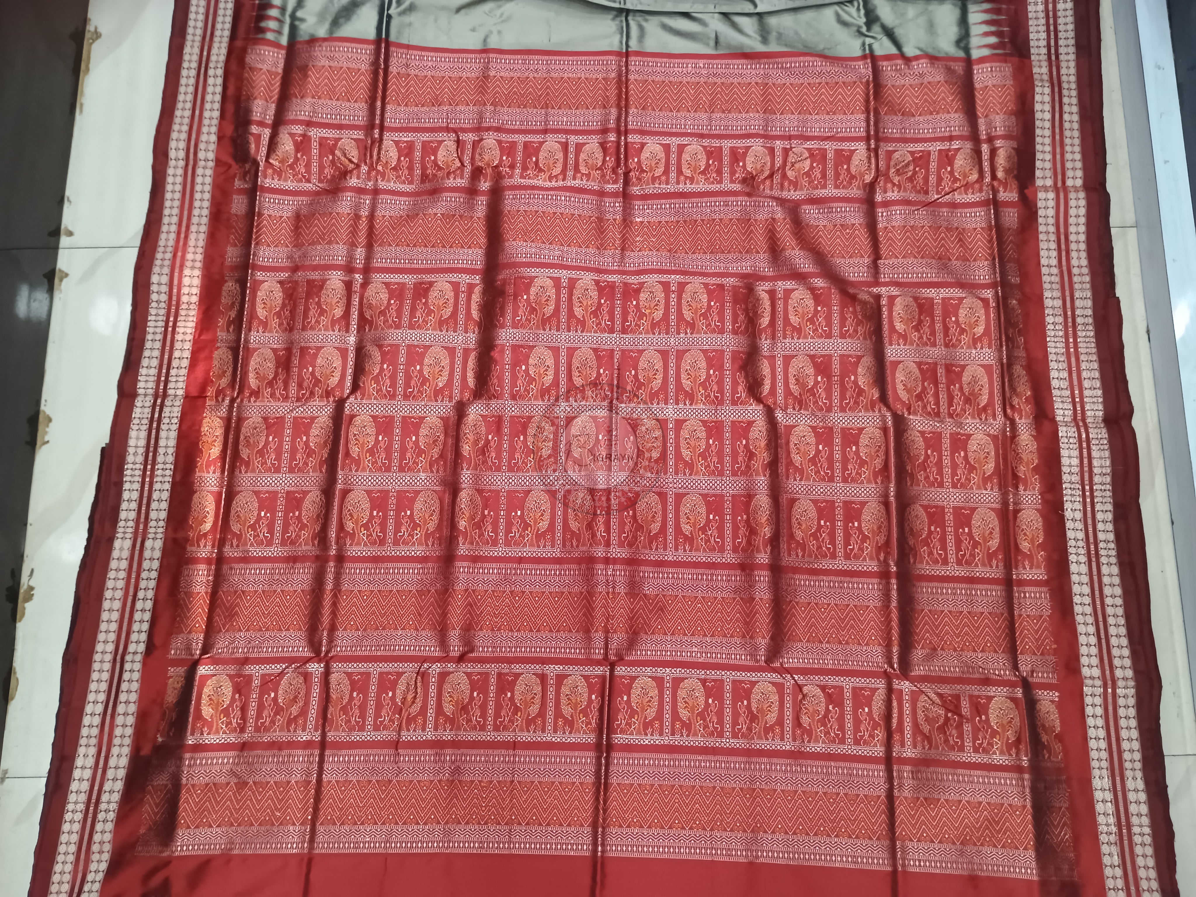 Grey Maroon Buti Odisha Handloom Bomkai Silk Saree