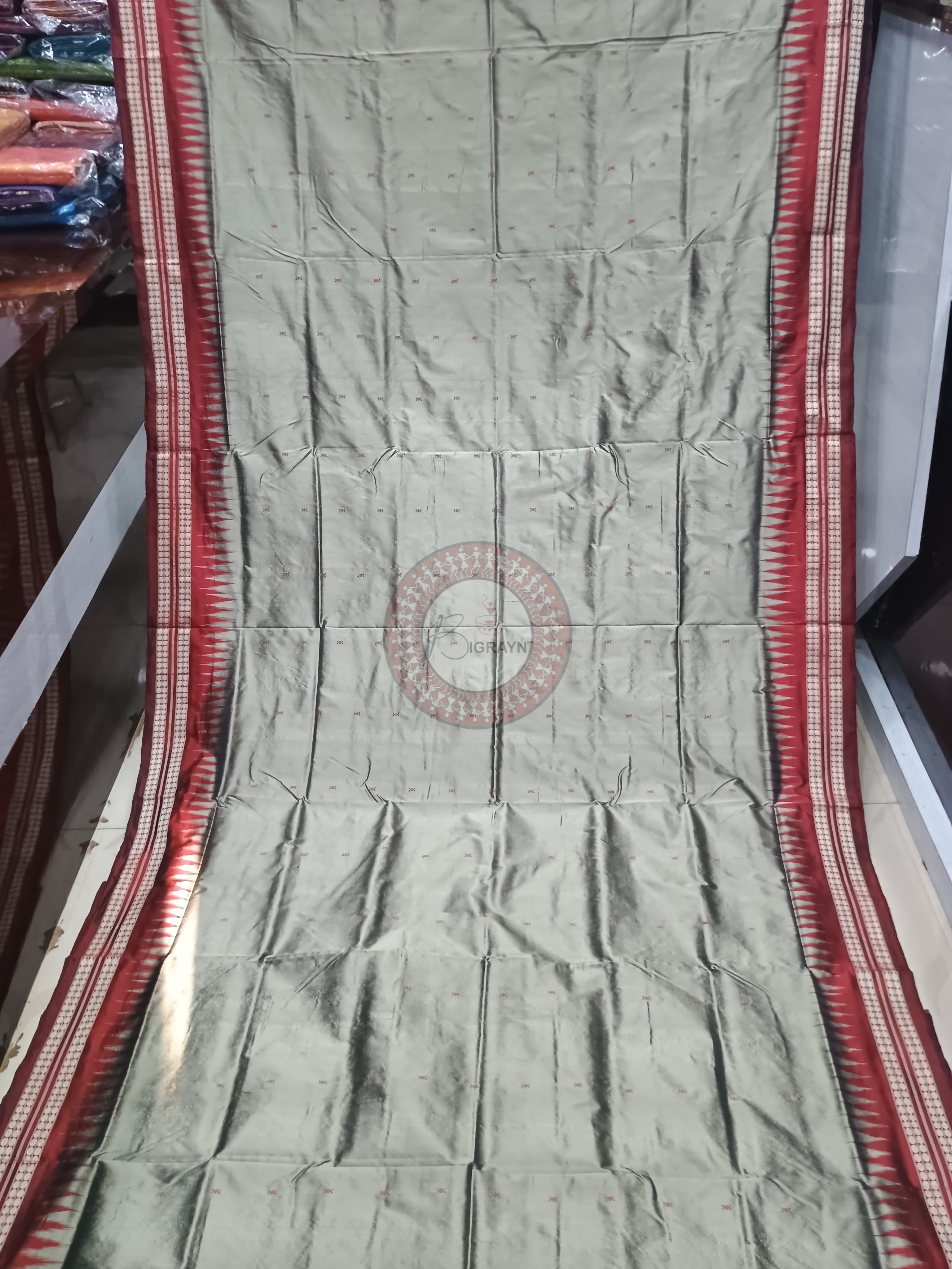 Grey Maroon Buti Odisha Handloom Bomkai Silk Saree