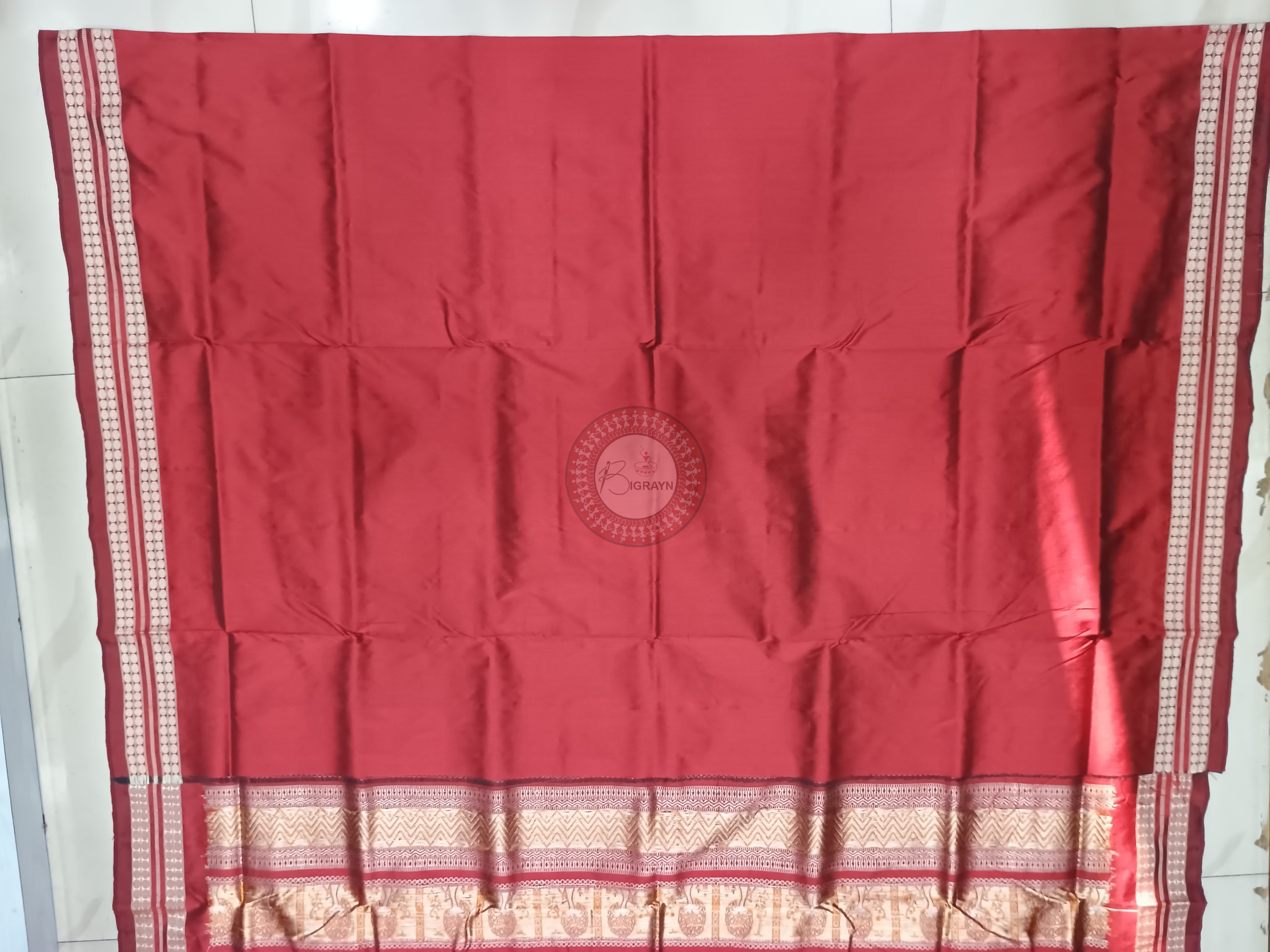 Grey Maroon Buti Odisha Handloom Bomkai Silk Saree