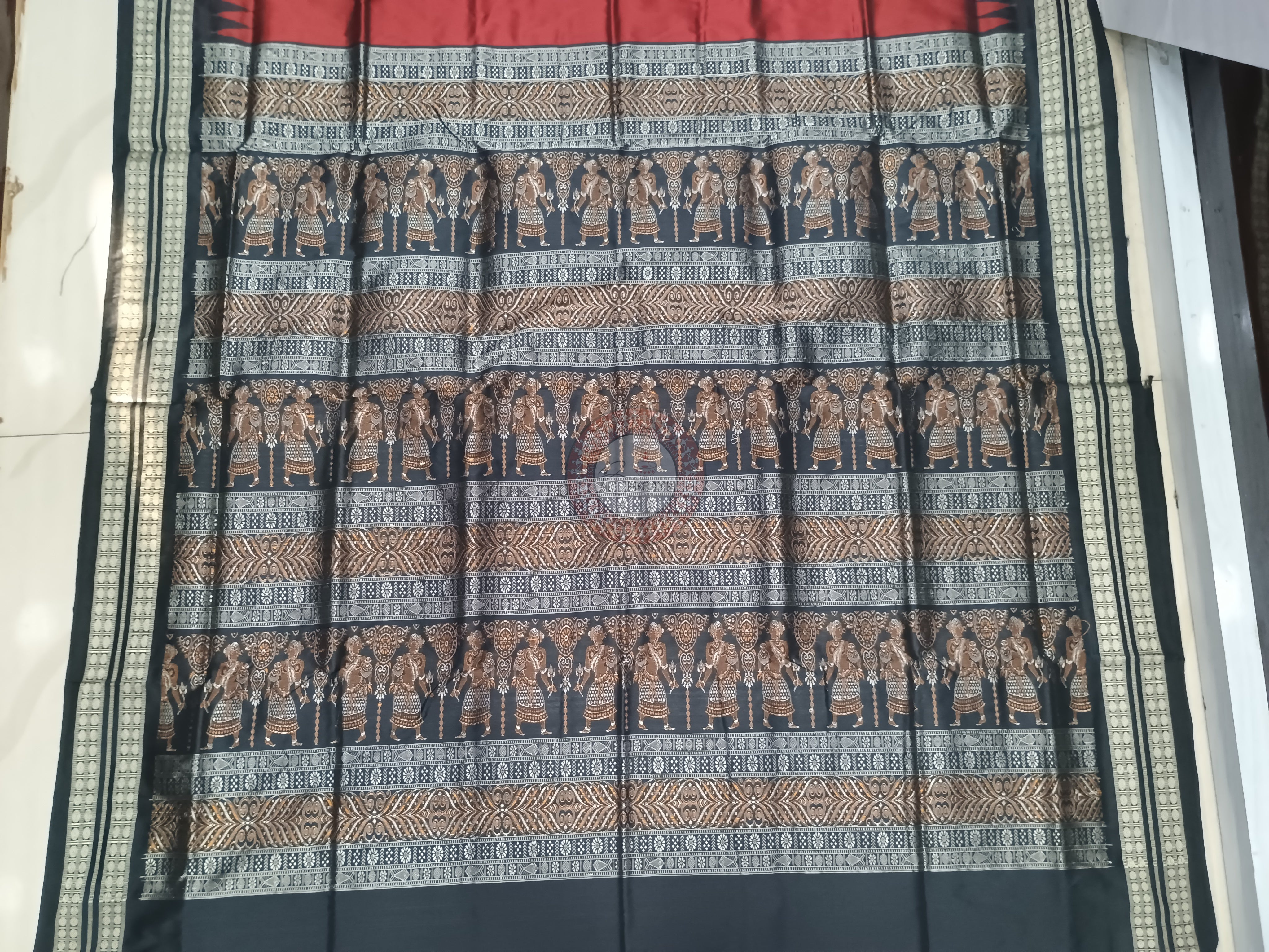 Maroon Black Buti Odisha Handloom Bomkai Silk Saree