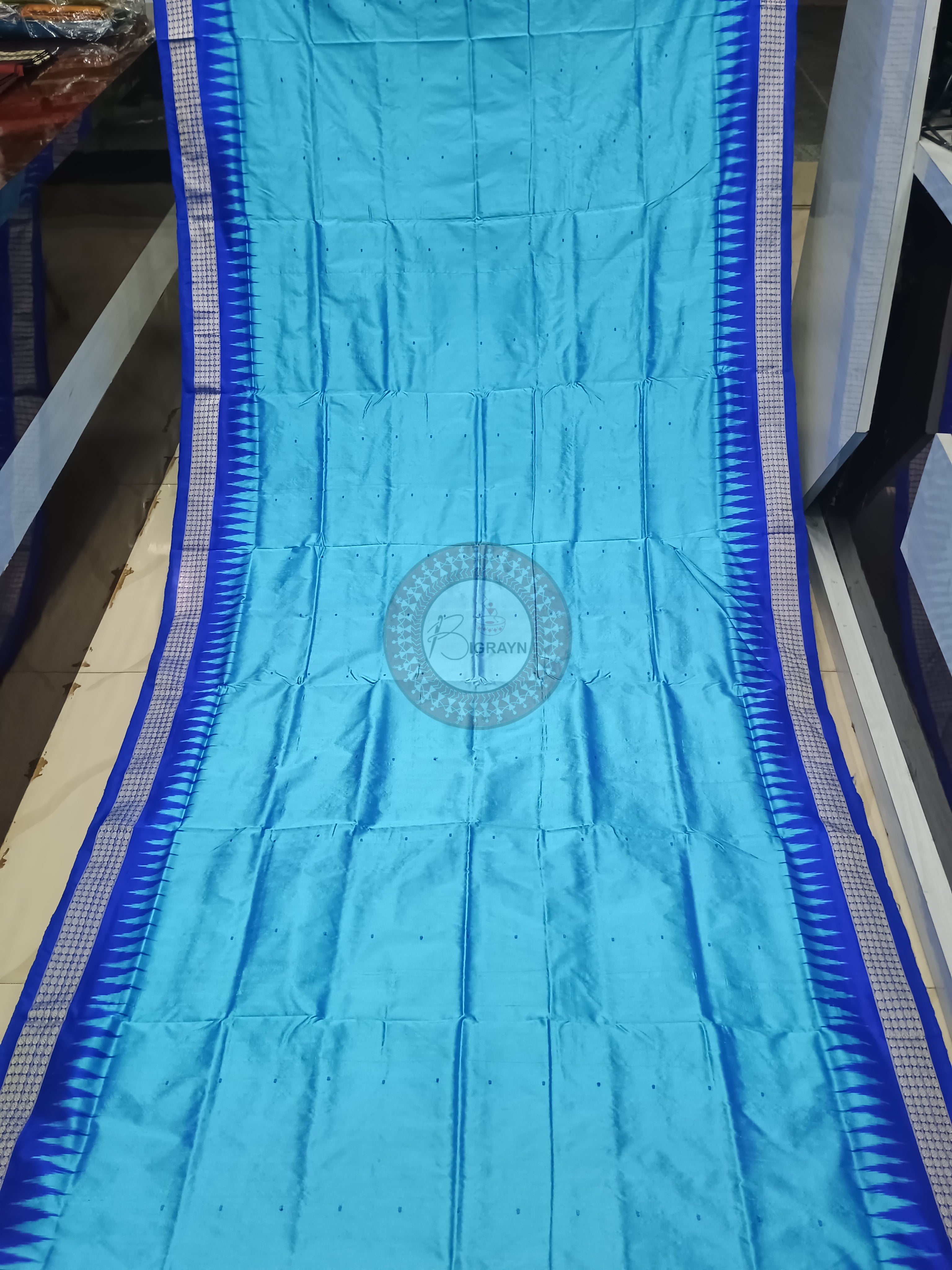 Sky Blue Blue Buti Odisha Handloom Bomkai Silk Saree