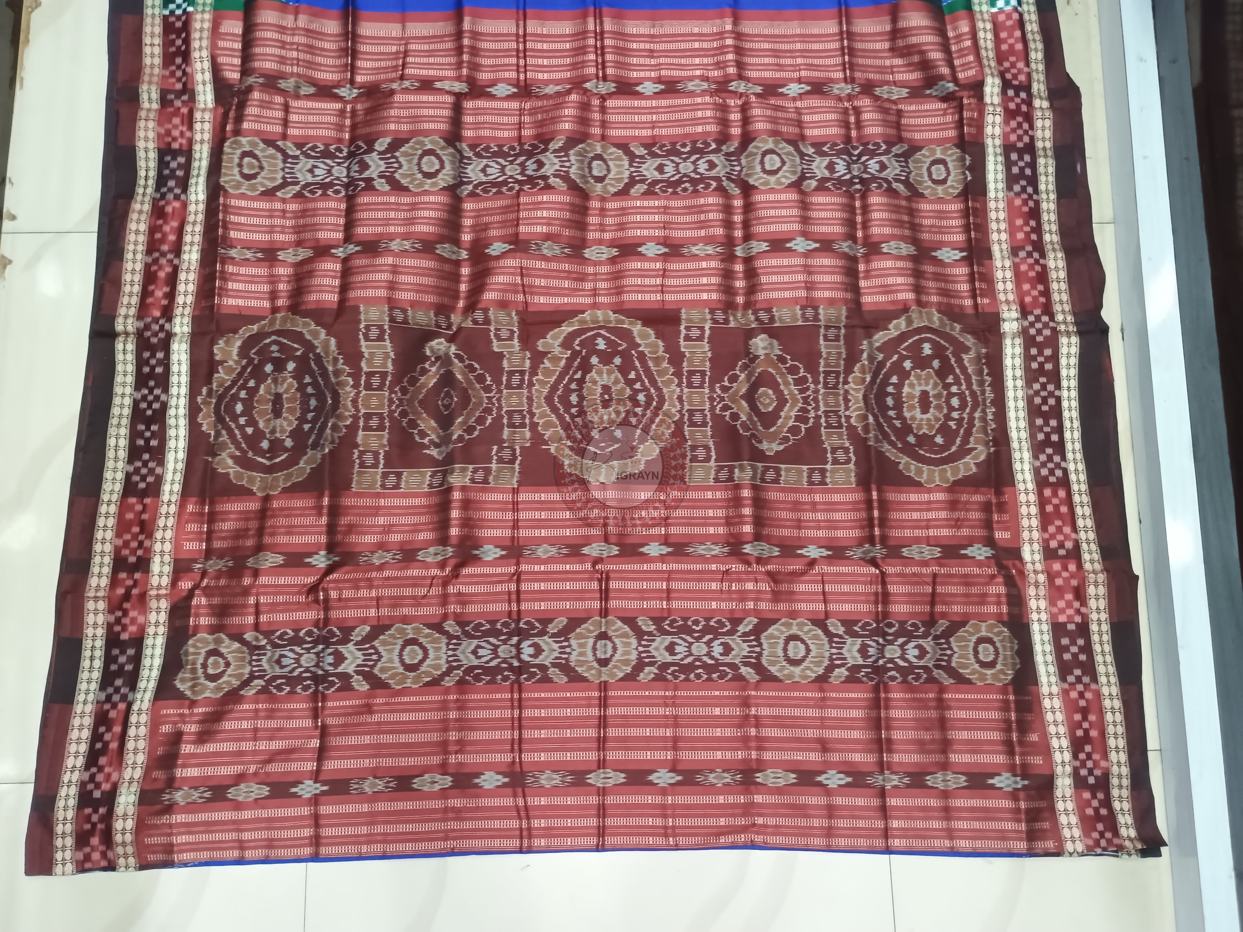 Blue Maroon Sakta Border Odisha Handloom Bomkai Silk Saree
