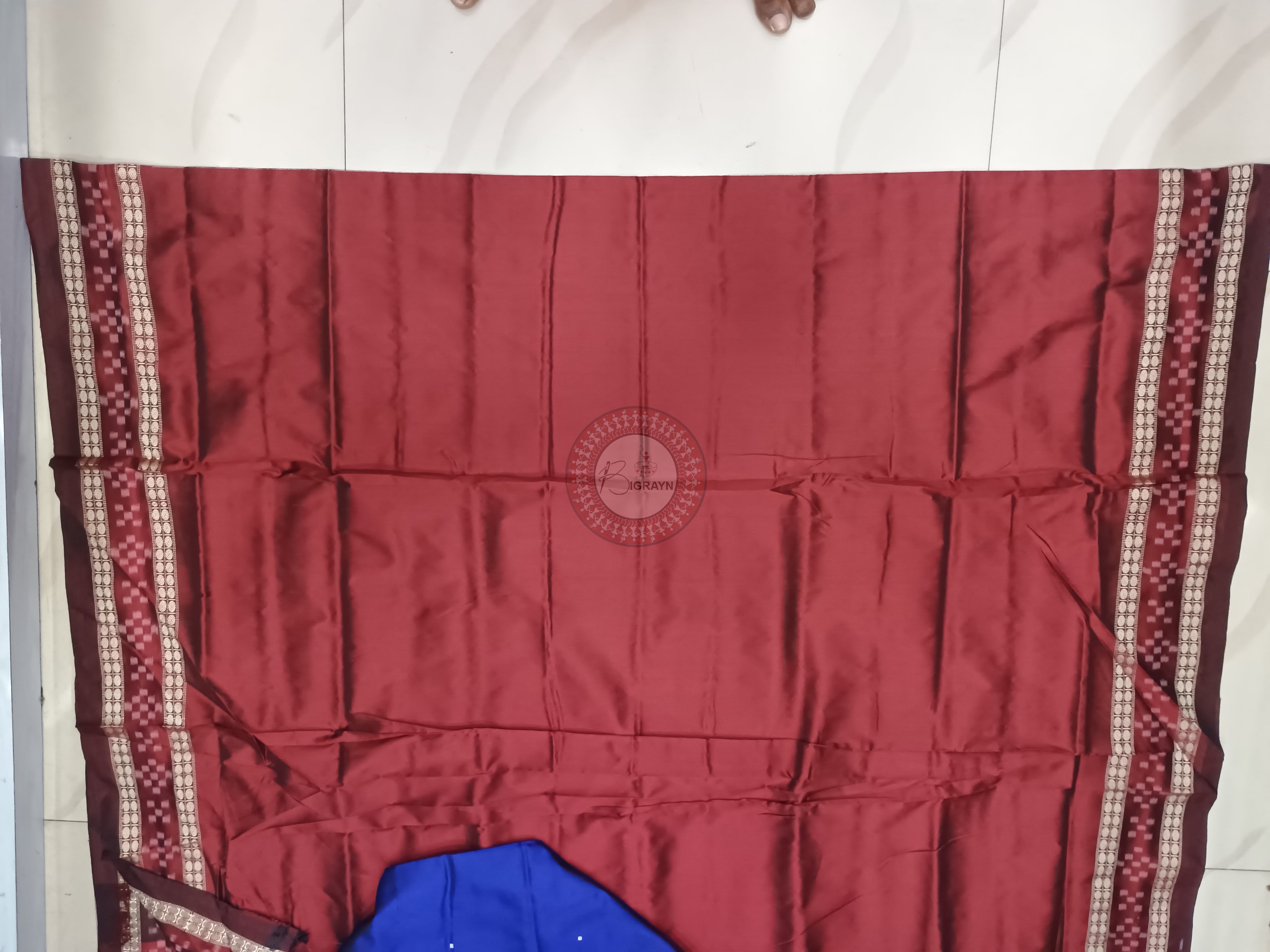 Blue Maroon Sakta Border Odisha Handloom Bomkai Silk Saree