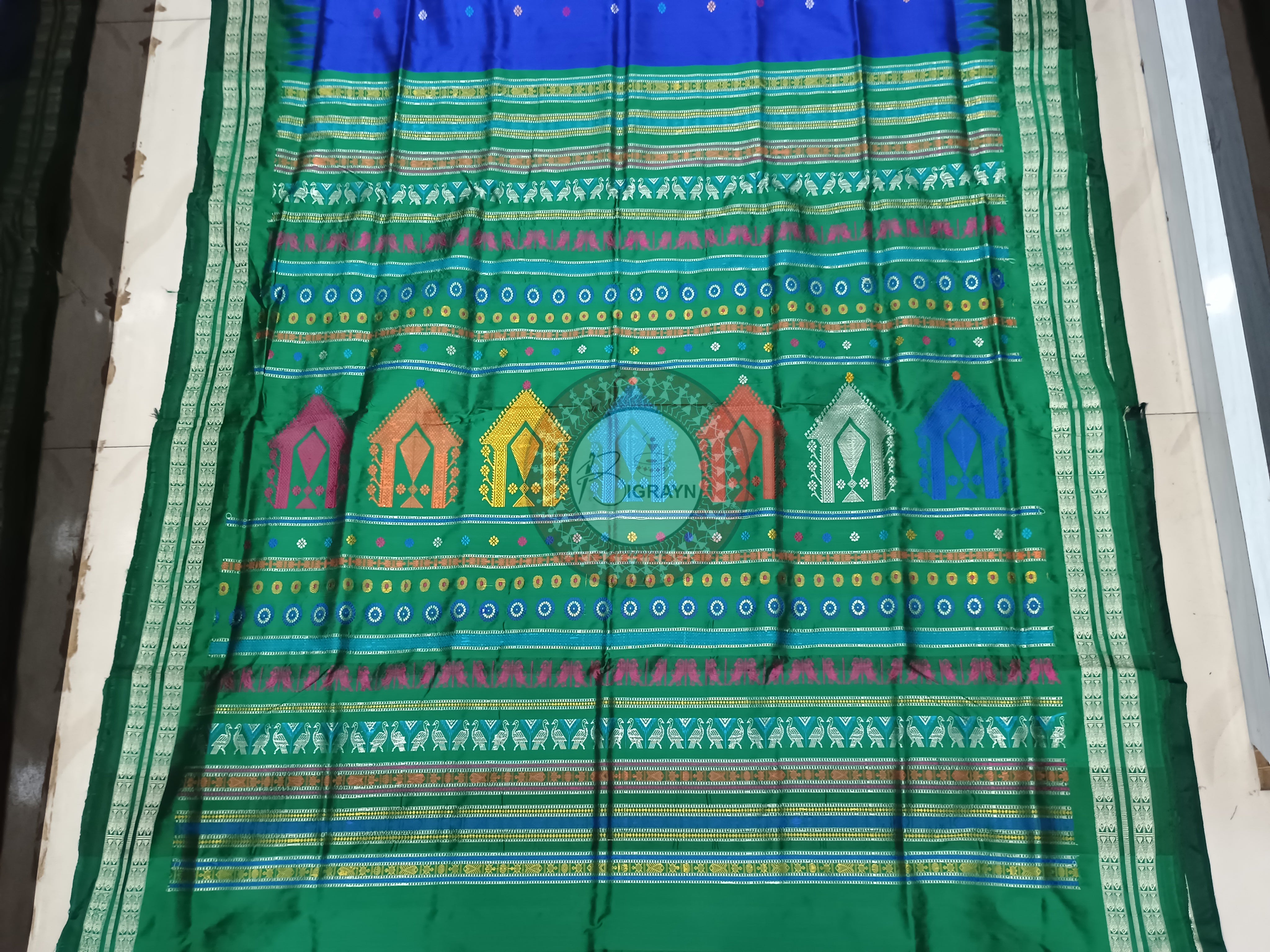 Blue Green Dolabedi Bomkai Silk Saree