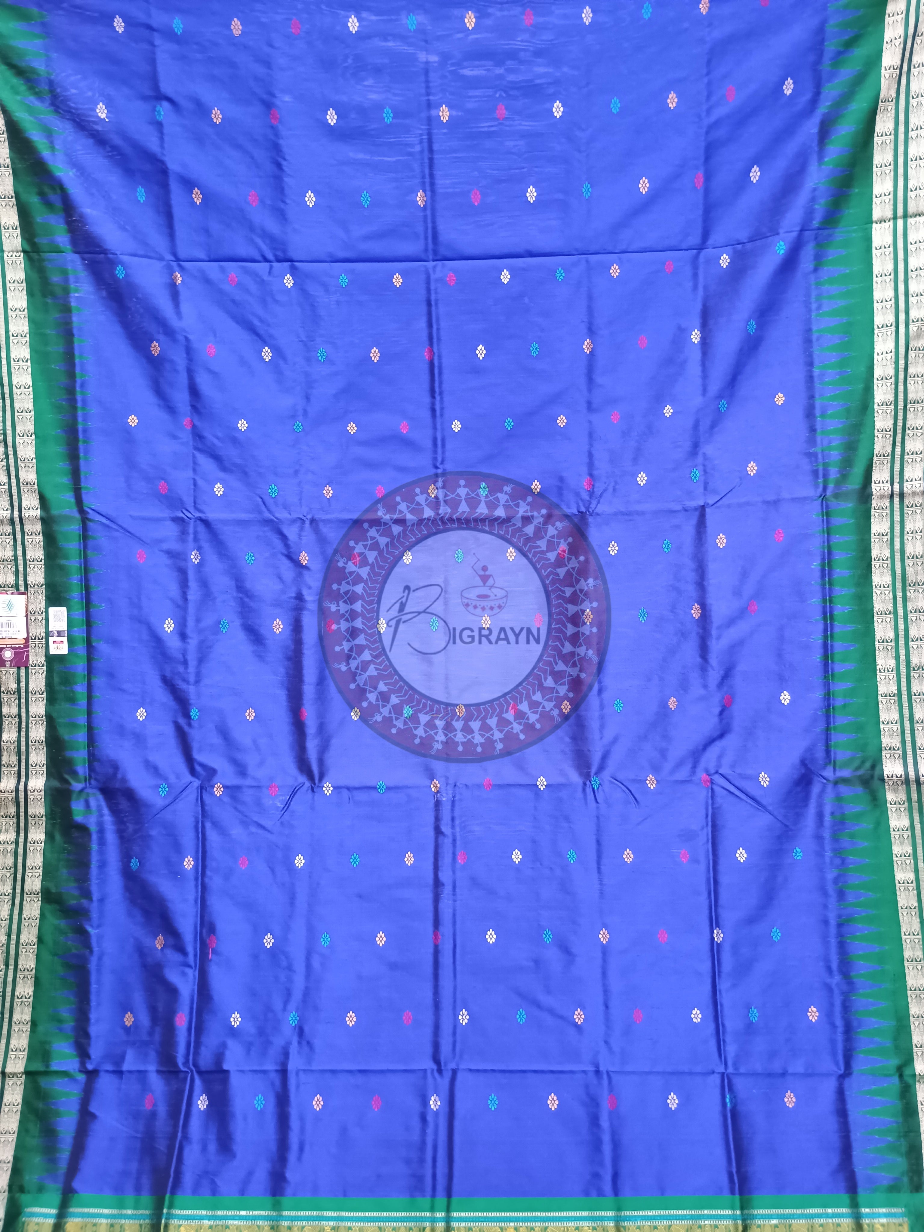 Blue Green Dolabedi Bomkai Silk Saree
