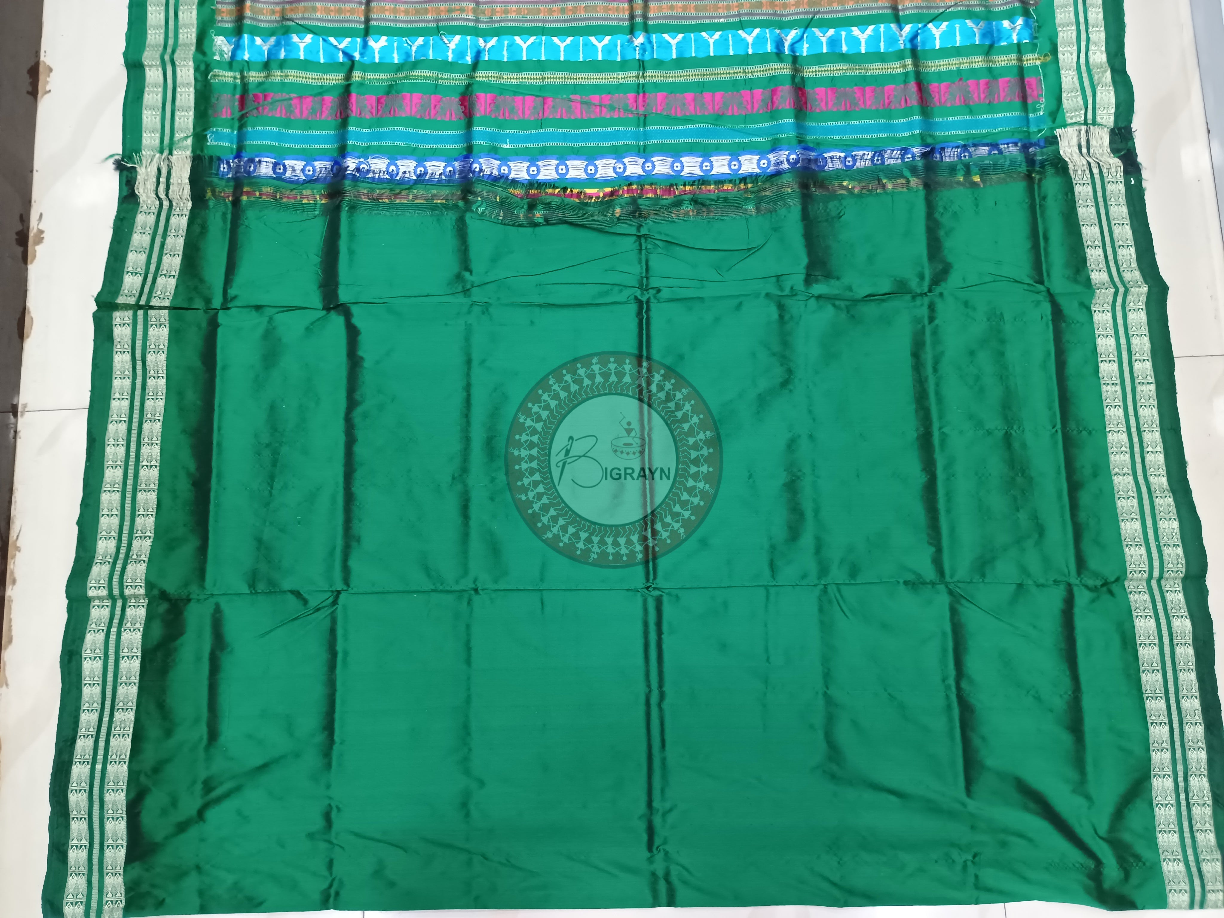 Blue Green Dolabedi Bomkai Silk Saree