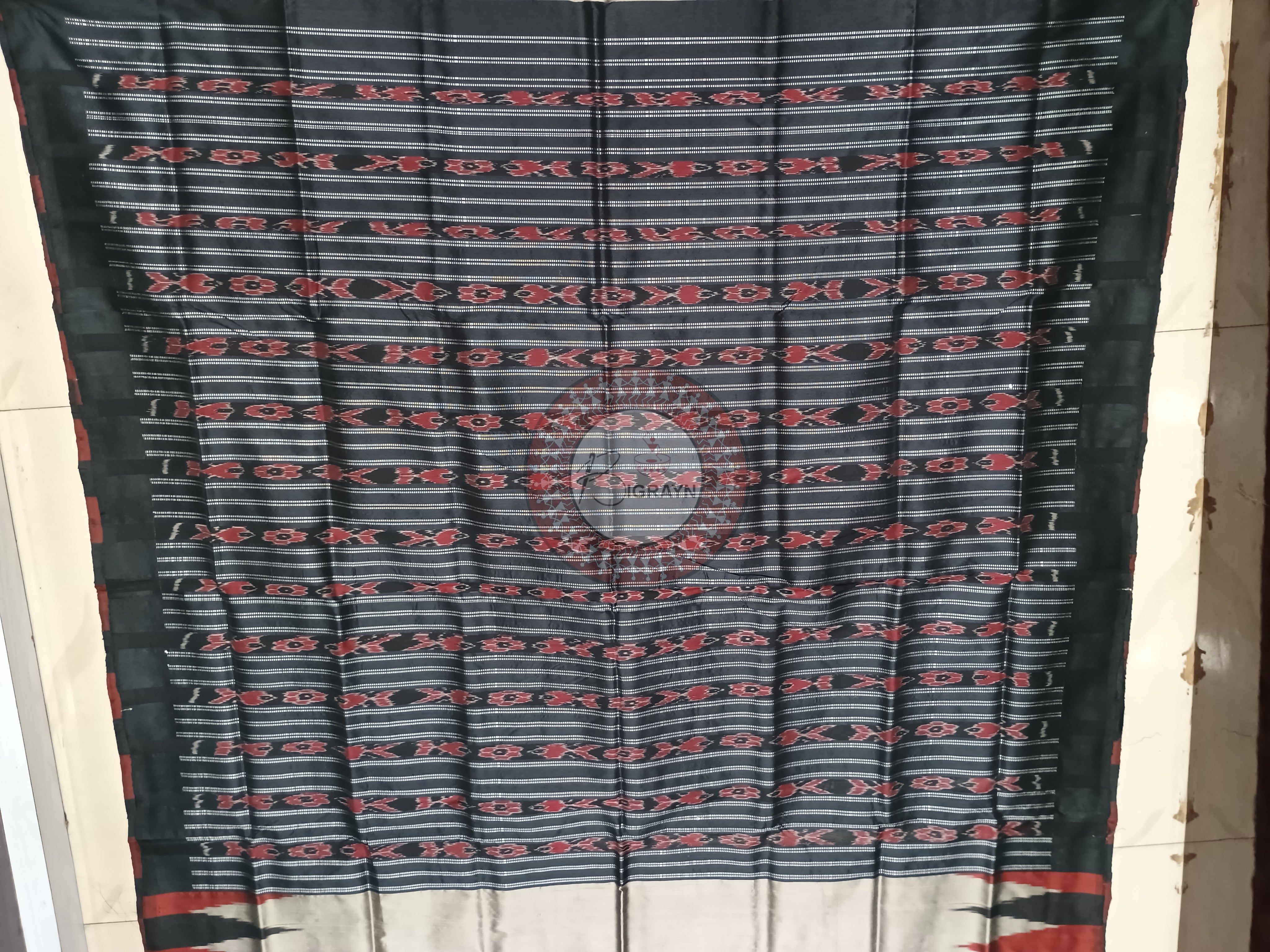 Grey Black Maroon Temple Bomkai Silk Saree