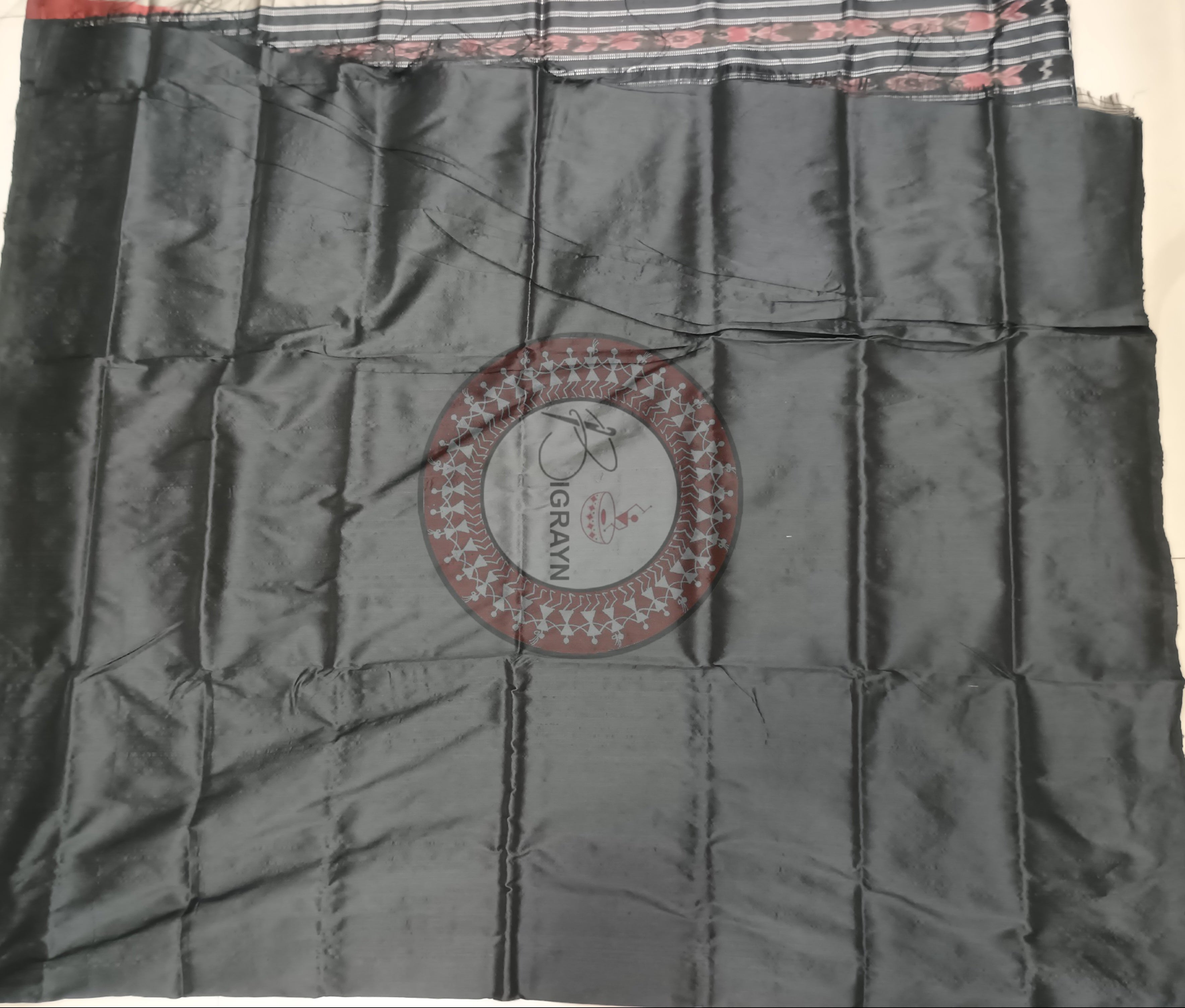Grey Black Maroon Temple Bomkai Silk Saree