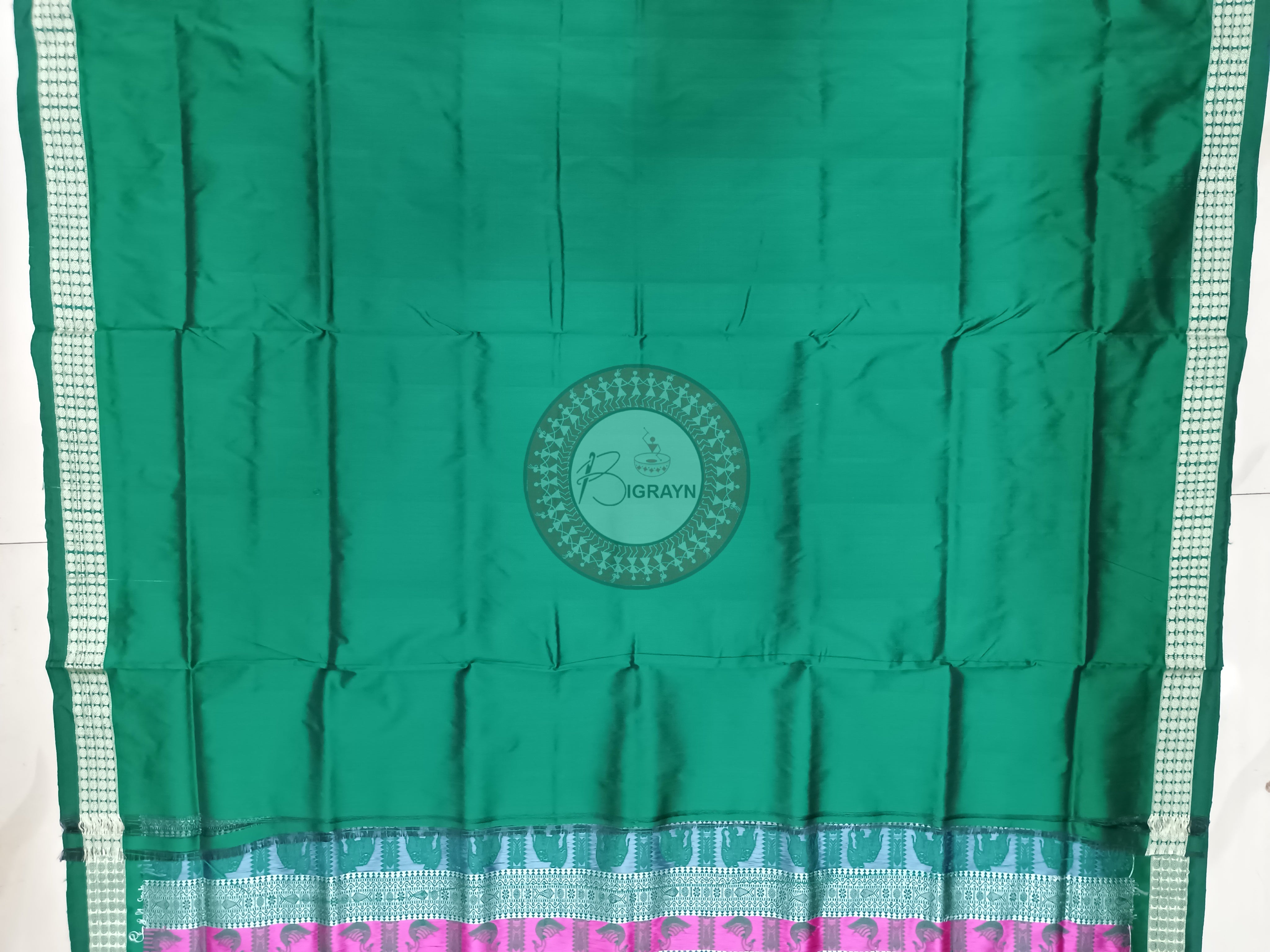 Maroon Green Fish Turtle Bomkai Silk Saree