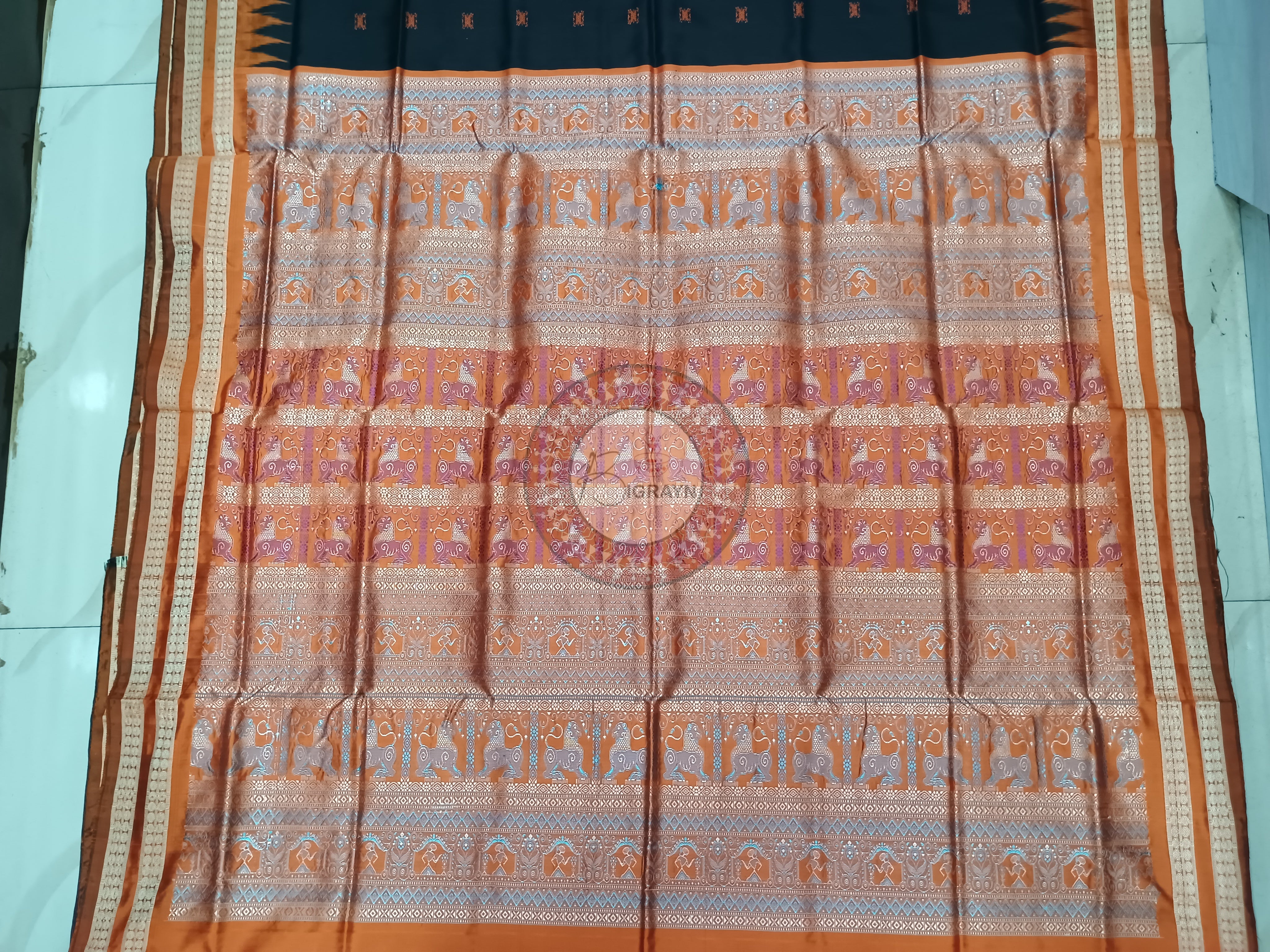 Black Rust Buti Flower Bomkai Silk Saree