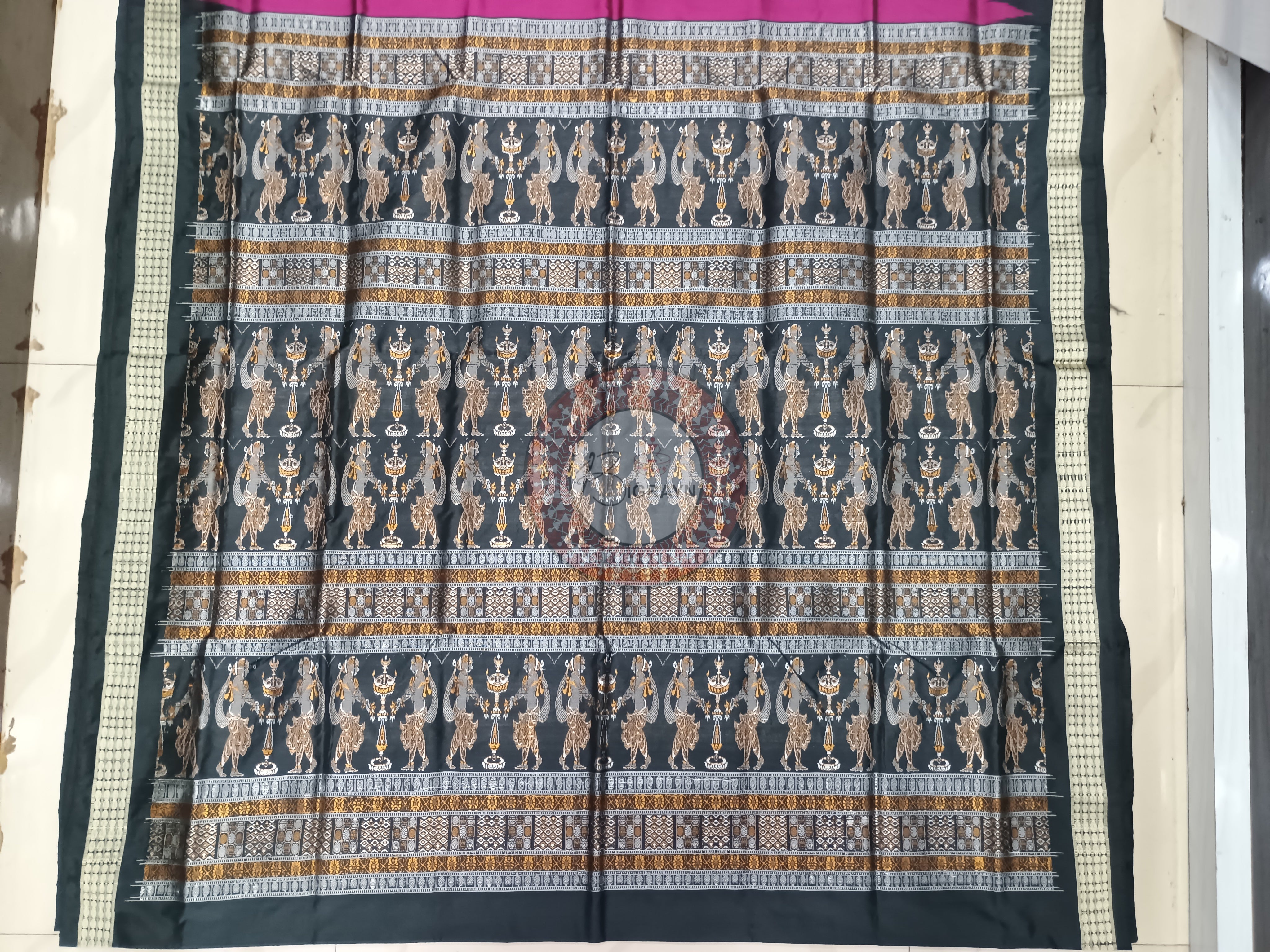 Magenta Black Dipa Design Bomkai Silk Saree