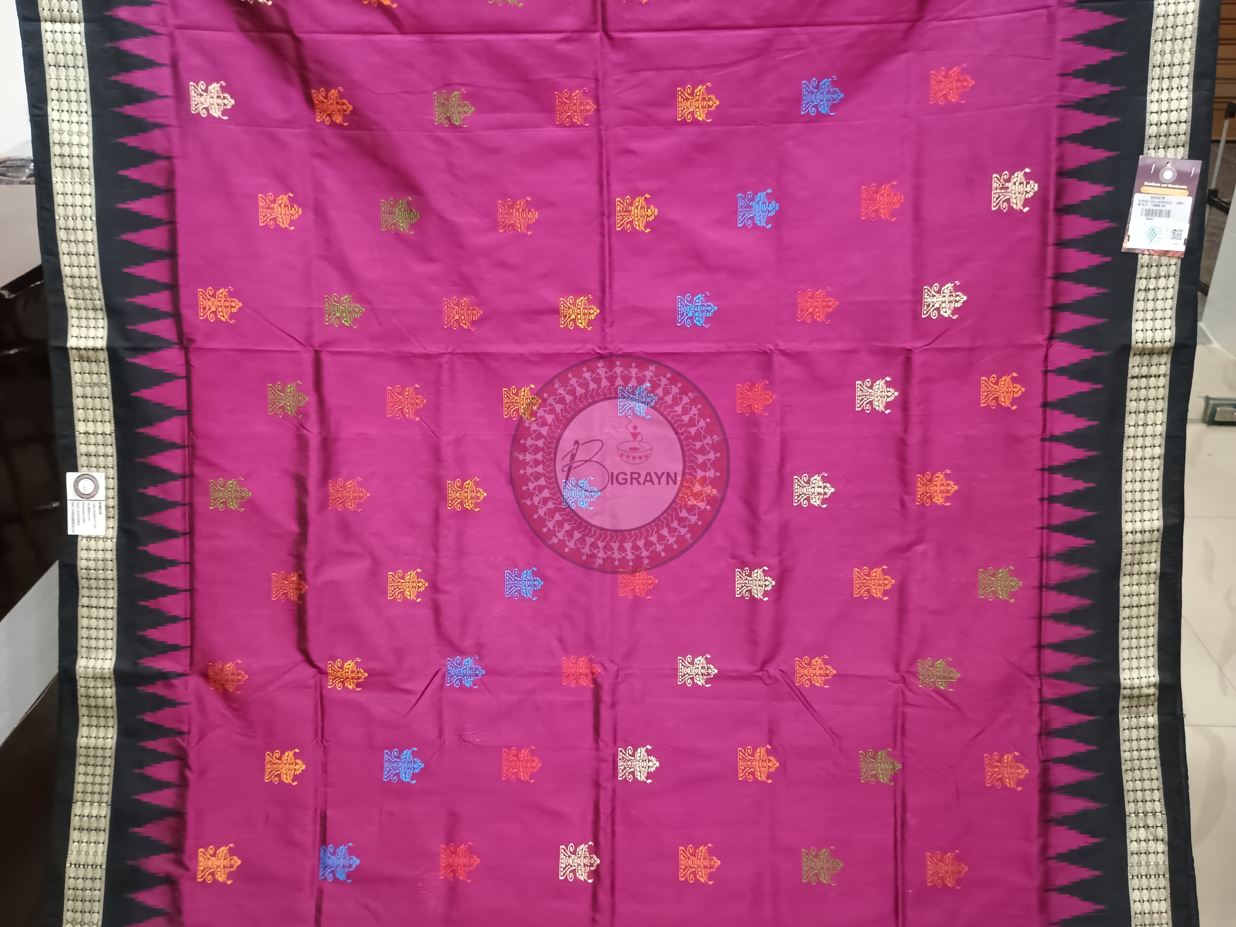 Magenta Black Dipa Design Bomkai Silk Saree