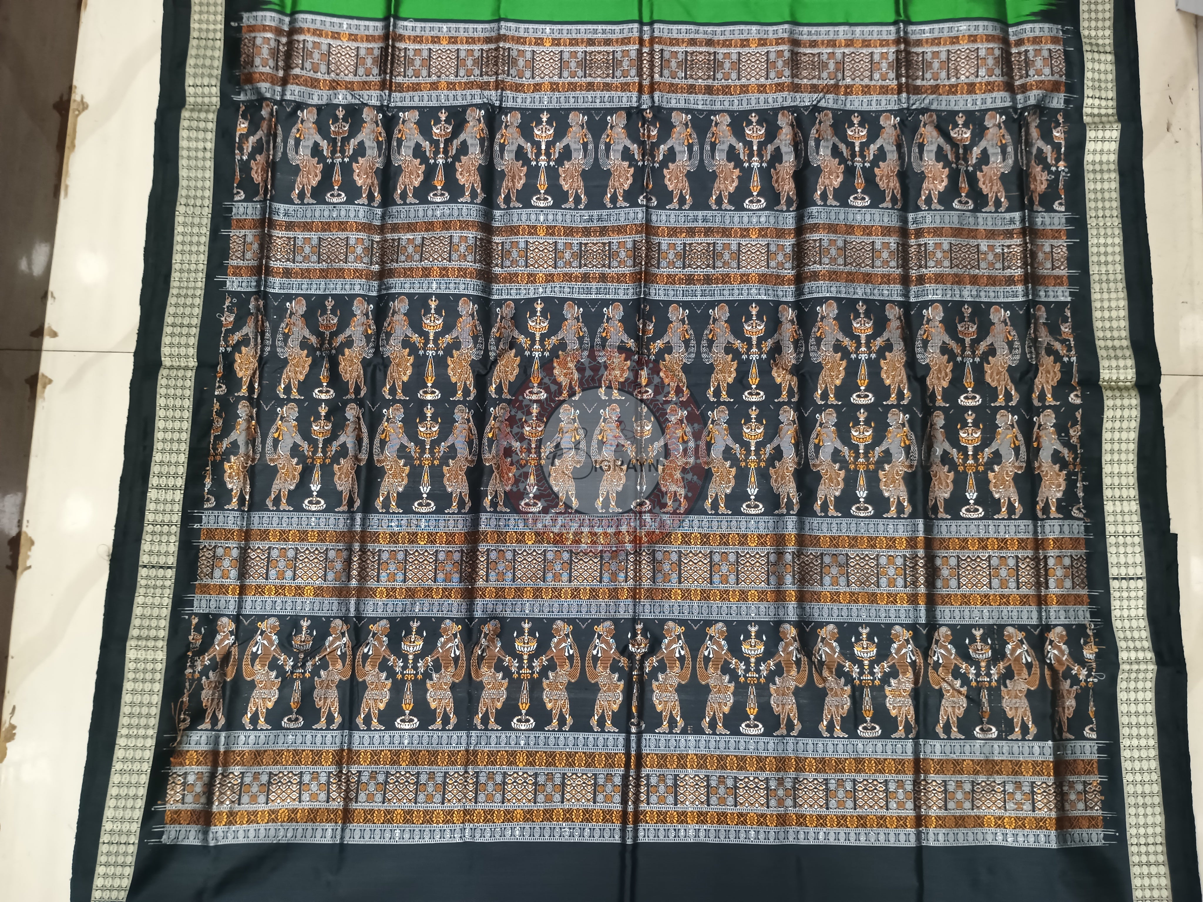Green Black Dipa Design Bomkai Silk Saree