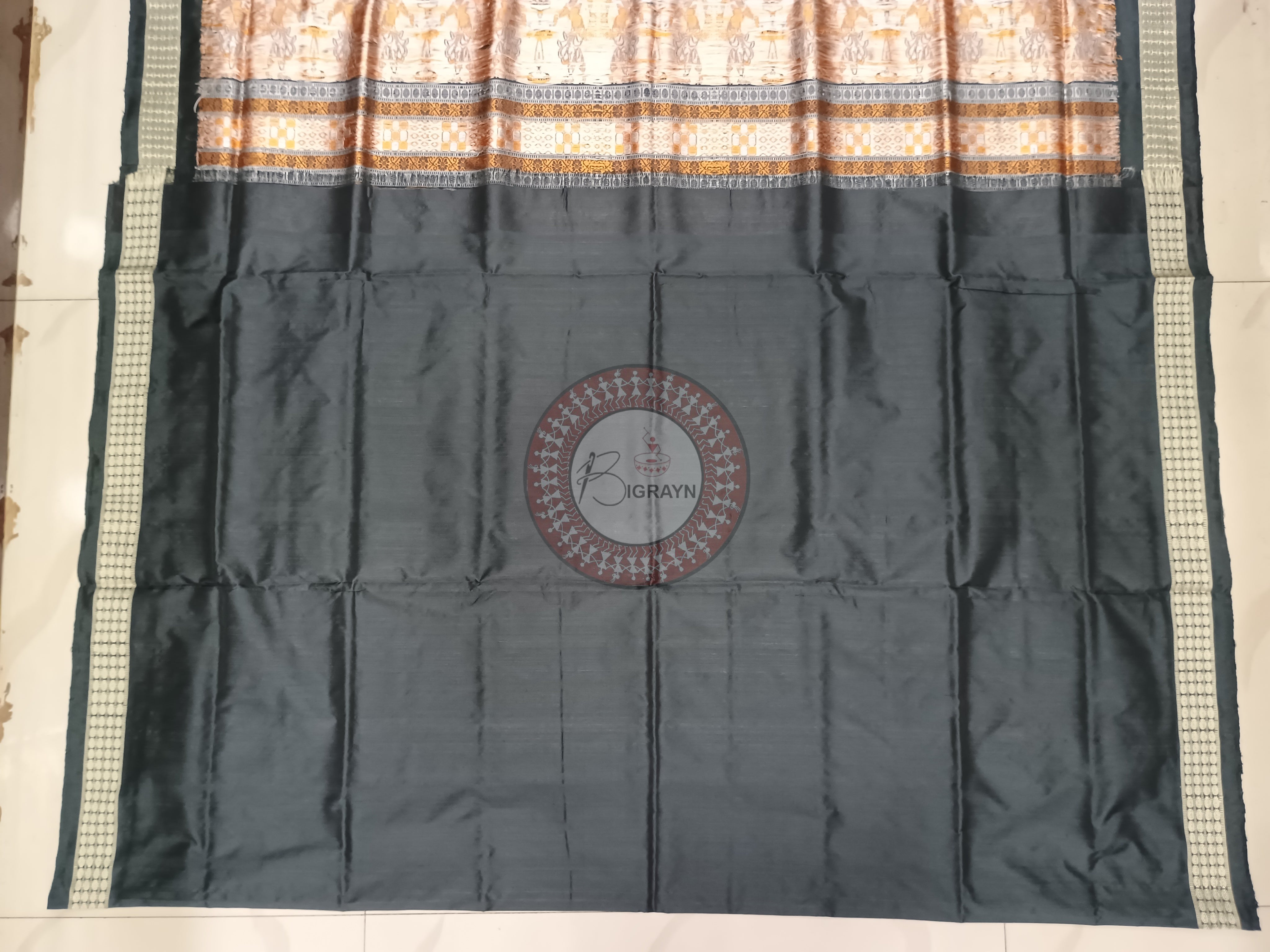 Grey Black Dipa Design Bomkai Silk Saree