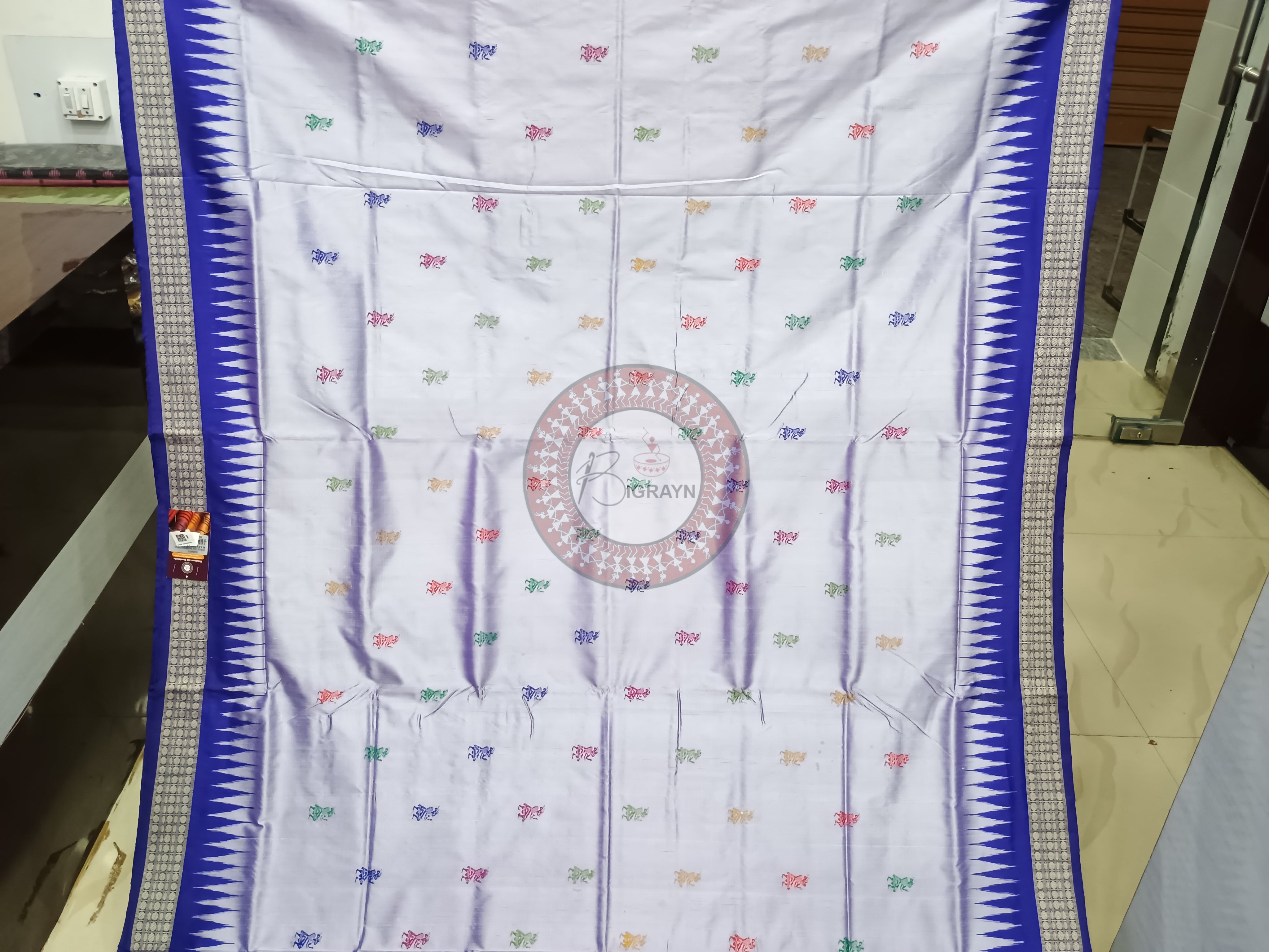 Ink Blue Blue Tribal Bomkai Silk Saree