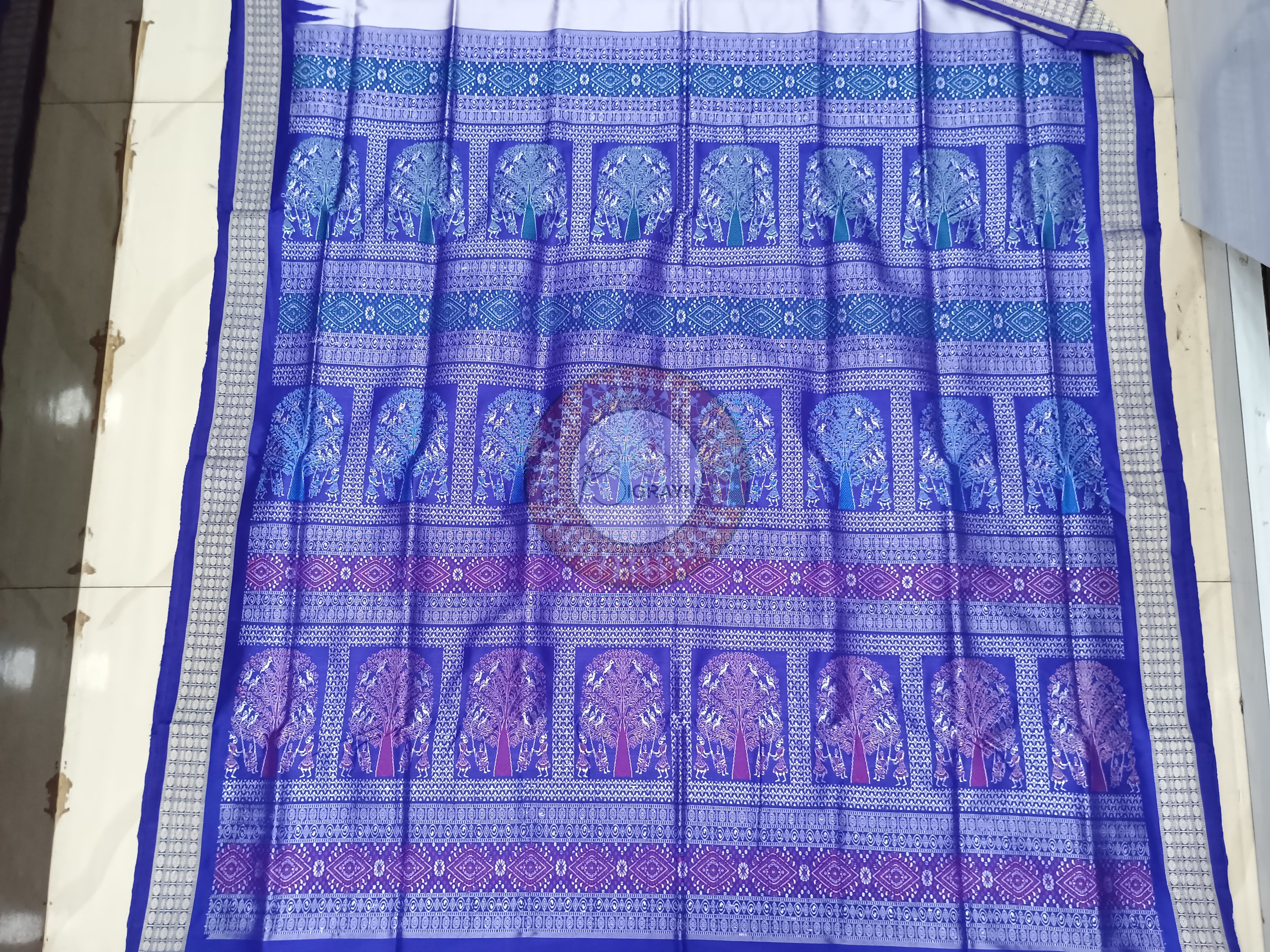 Ink Blue Blue Tribal Bomkai Silk Saree