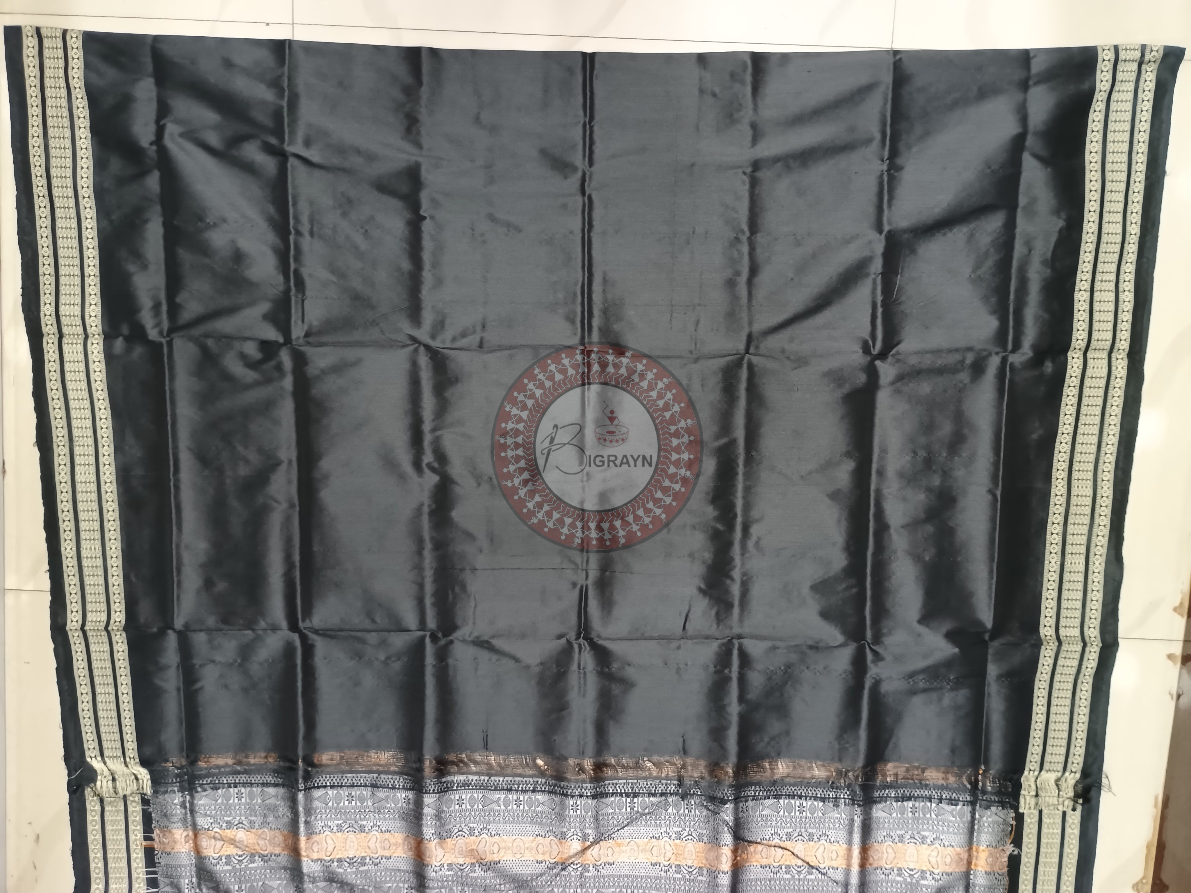 Pink Black Half Half Design Bomkai Silk Saree