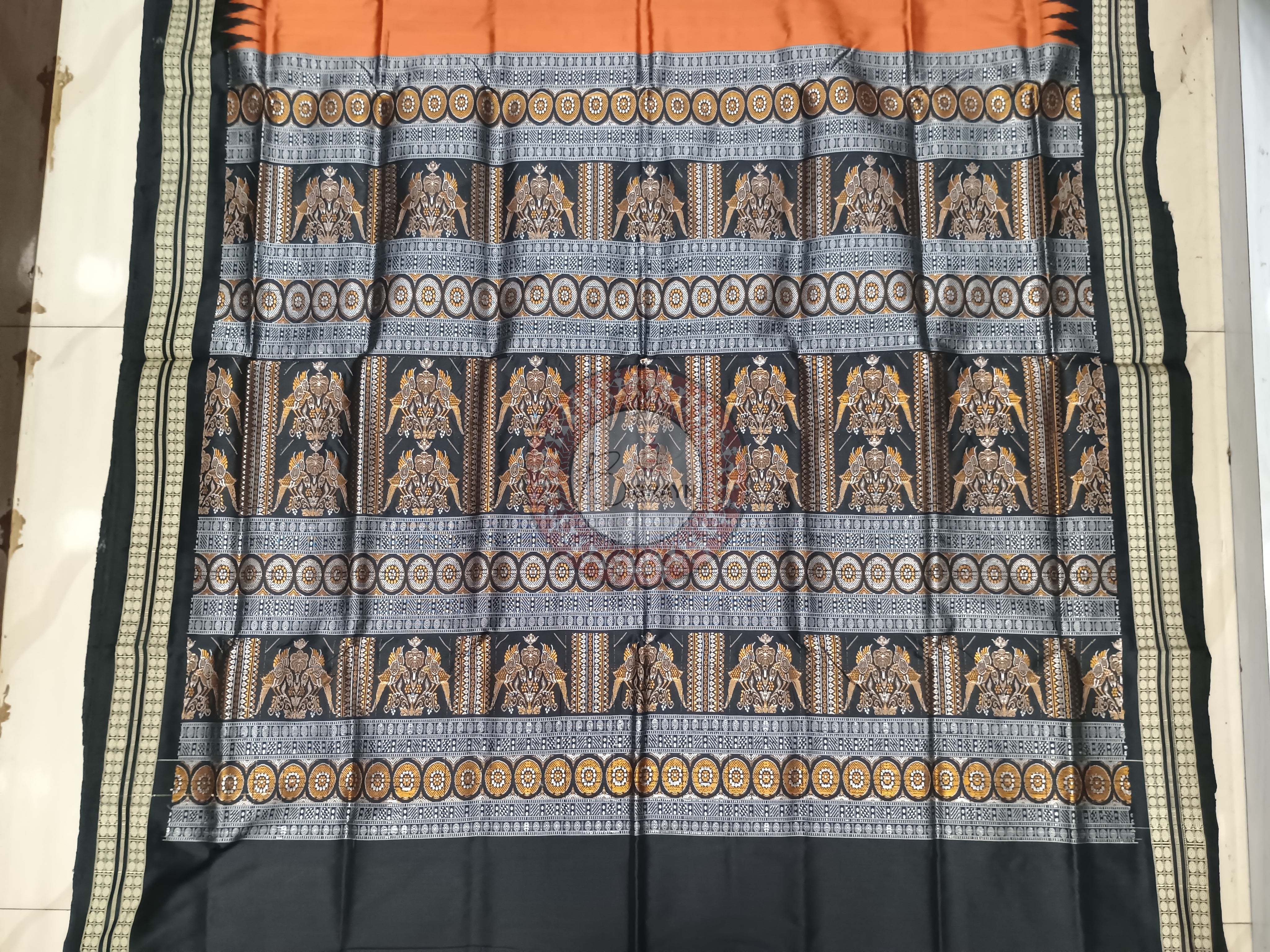 Rust Black Tribal Bomkai Silk Saree