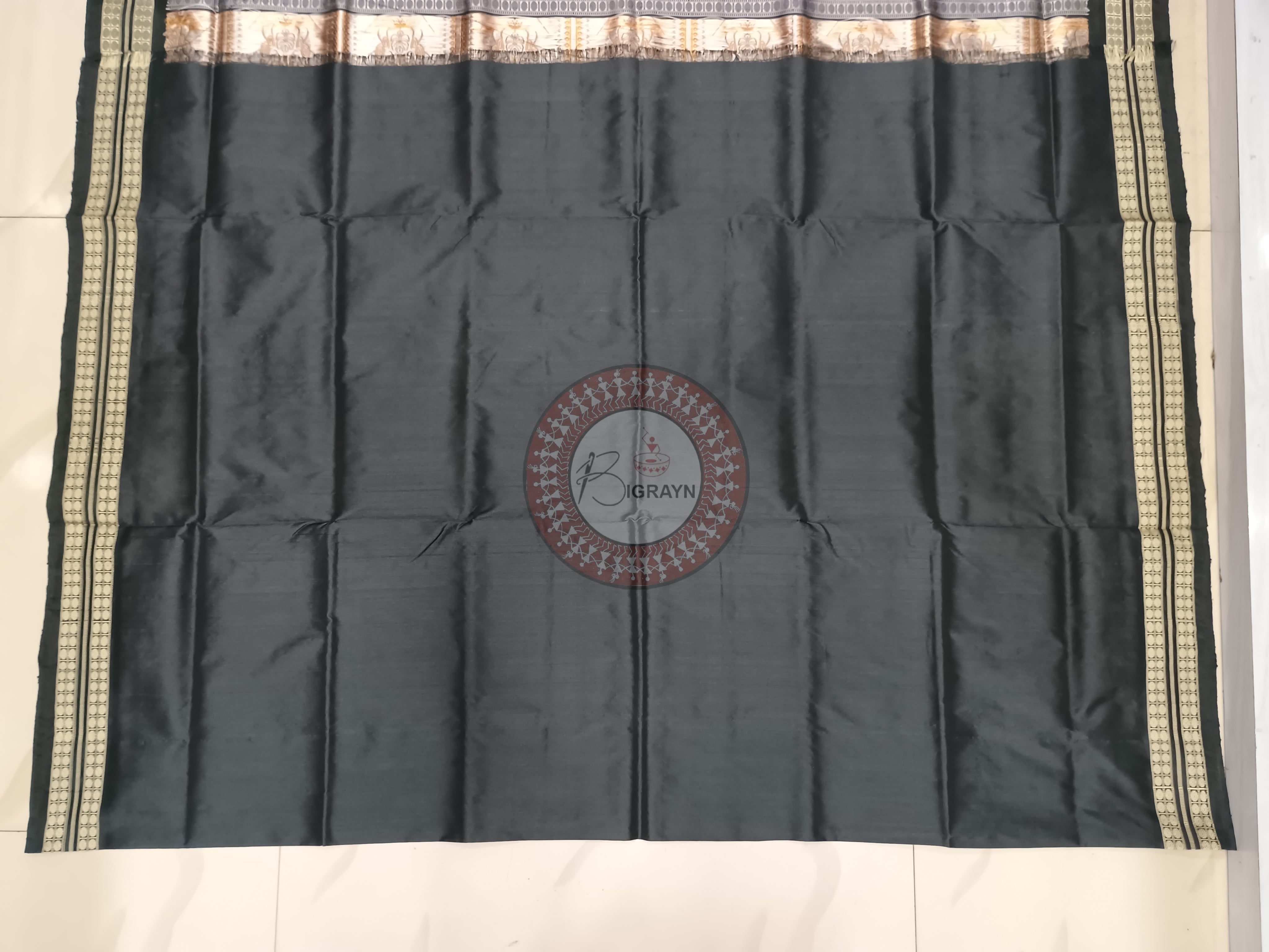 Rust Black Tribal Bomkai Silk Saree