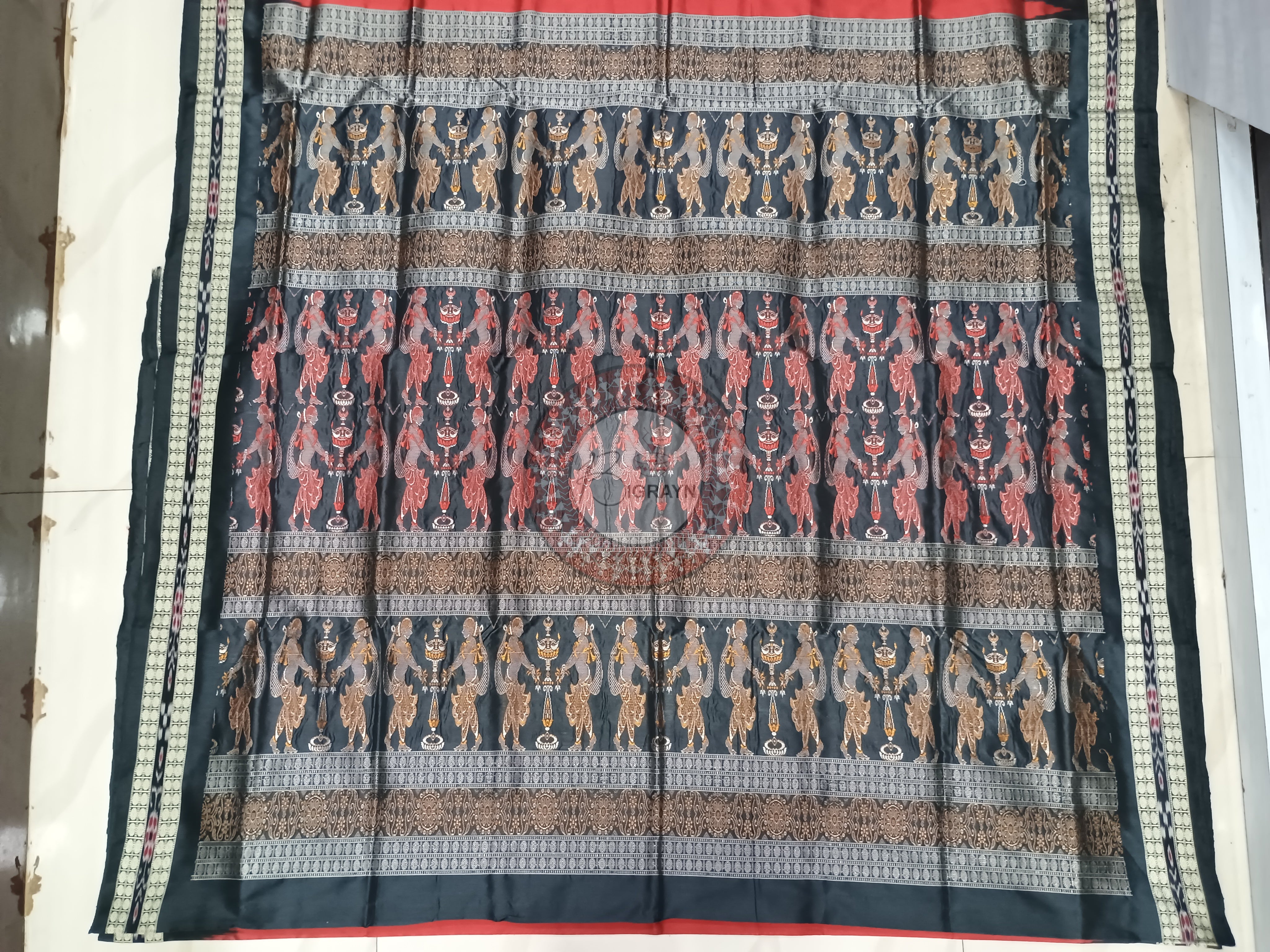 Maroon Black Tribal Bomkai Silk Saree