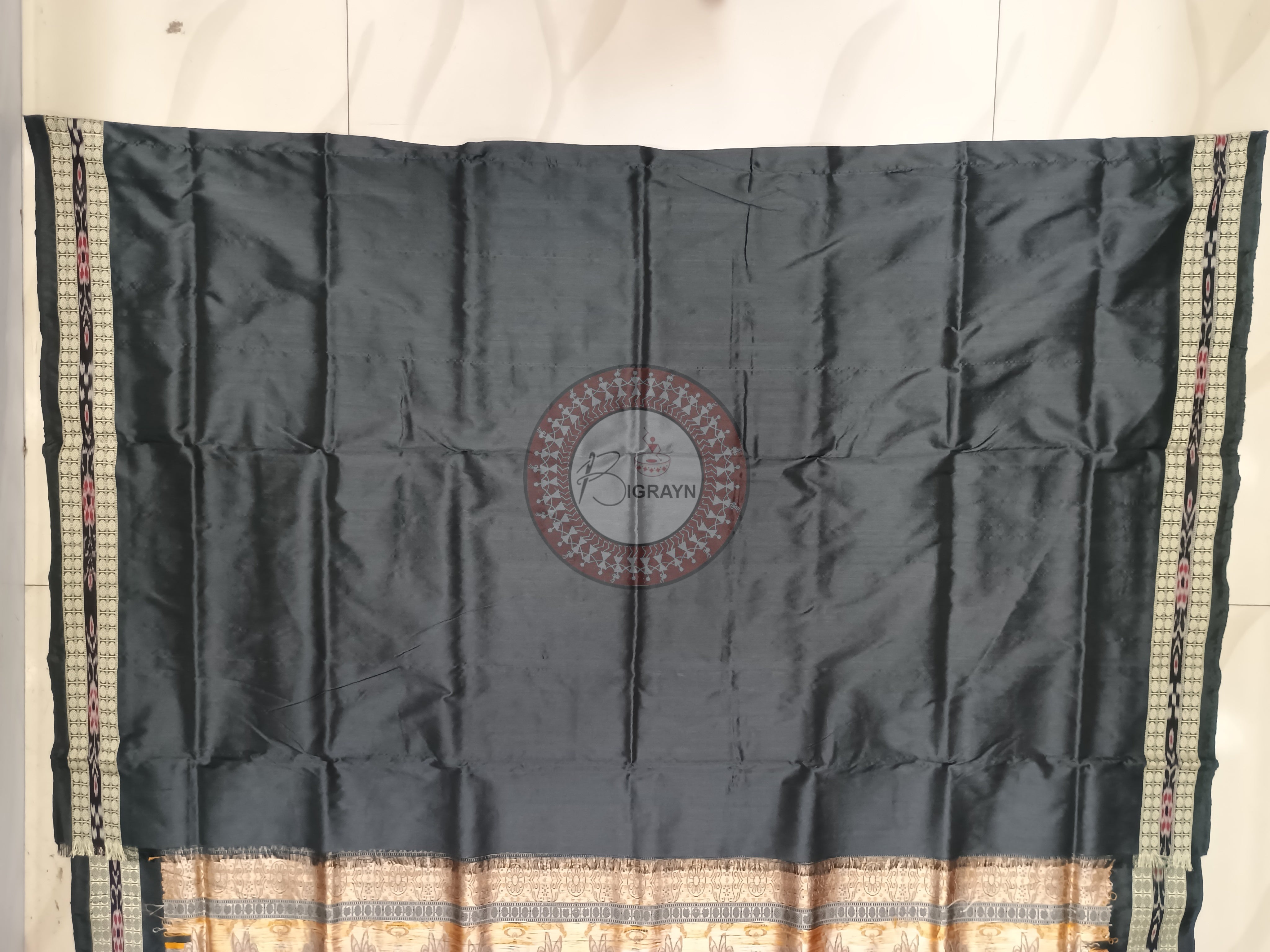 Maroon Black Tribal Bomkai Silk Saree
