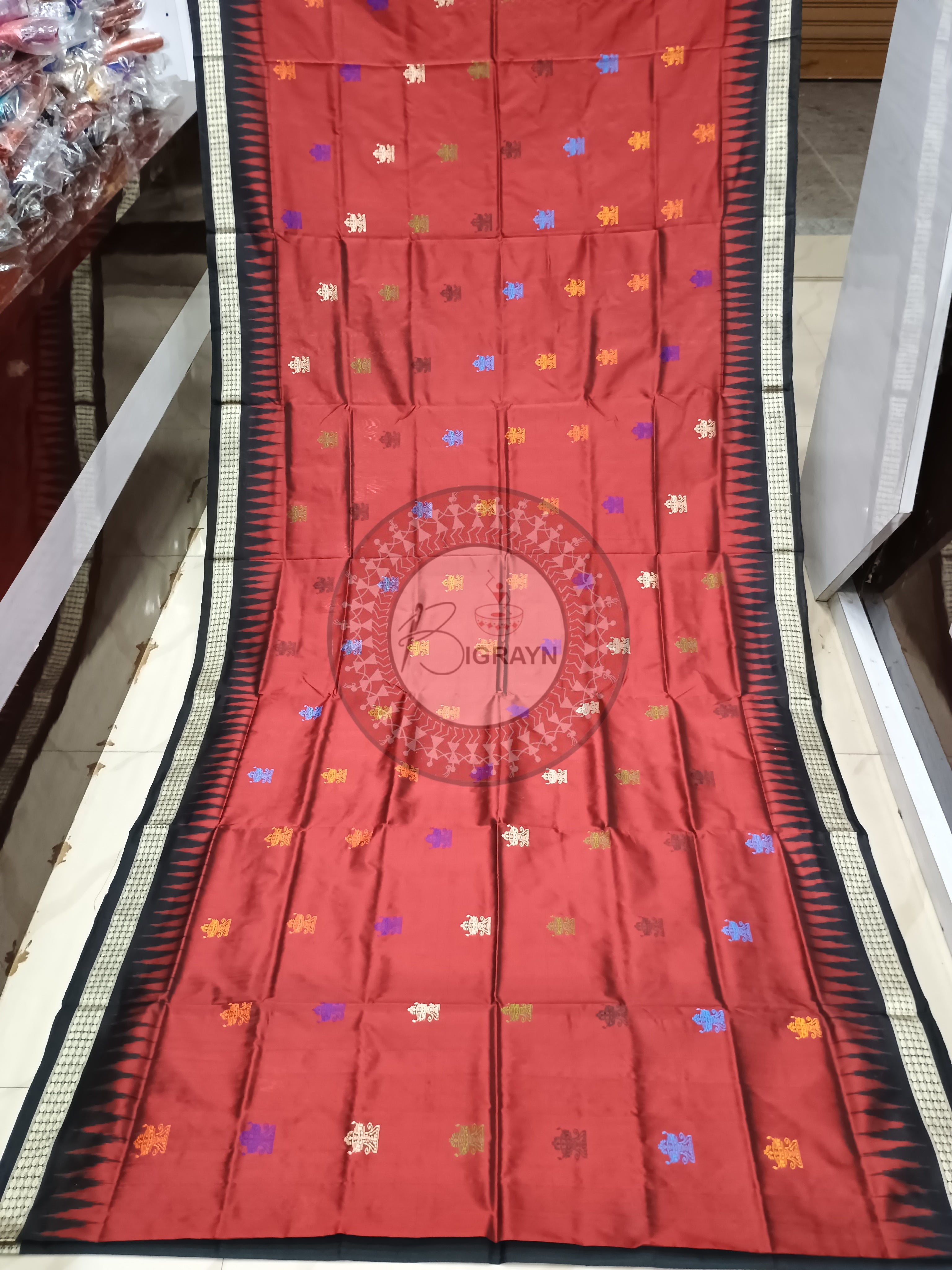 Maroon Black Dipa Bomkai Silk Saree