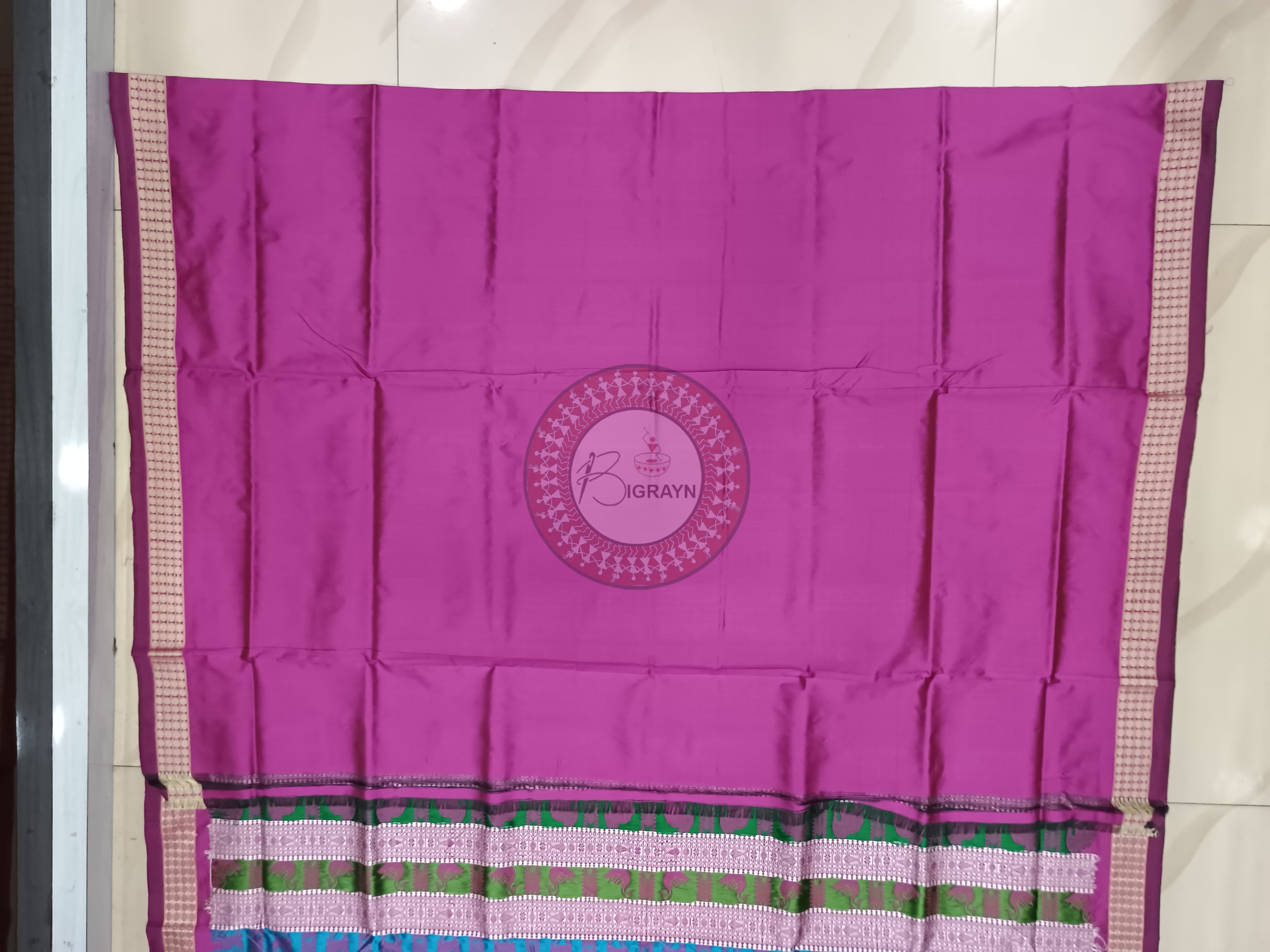 Grey Pink Fish turtle Bomkai Silk Saree