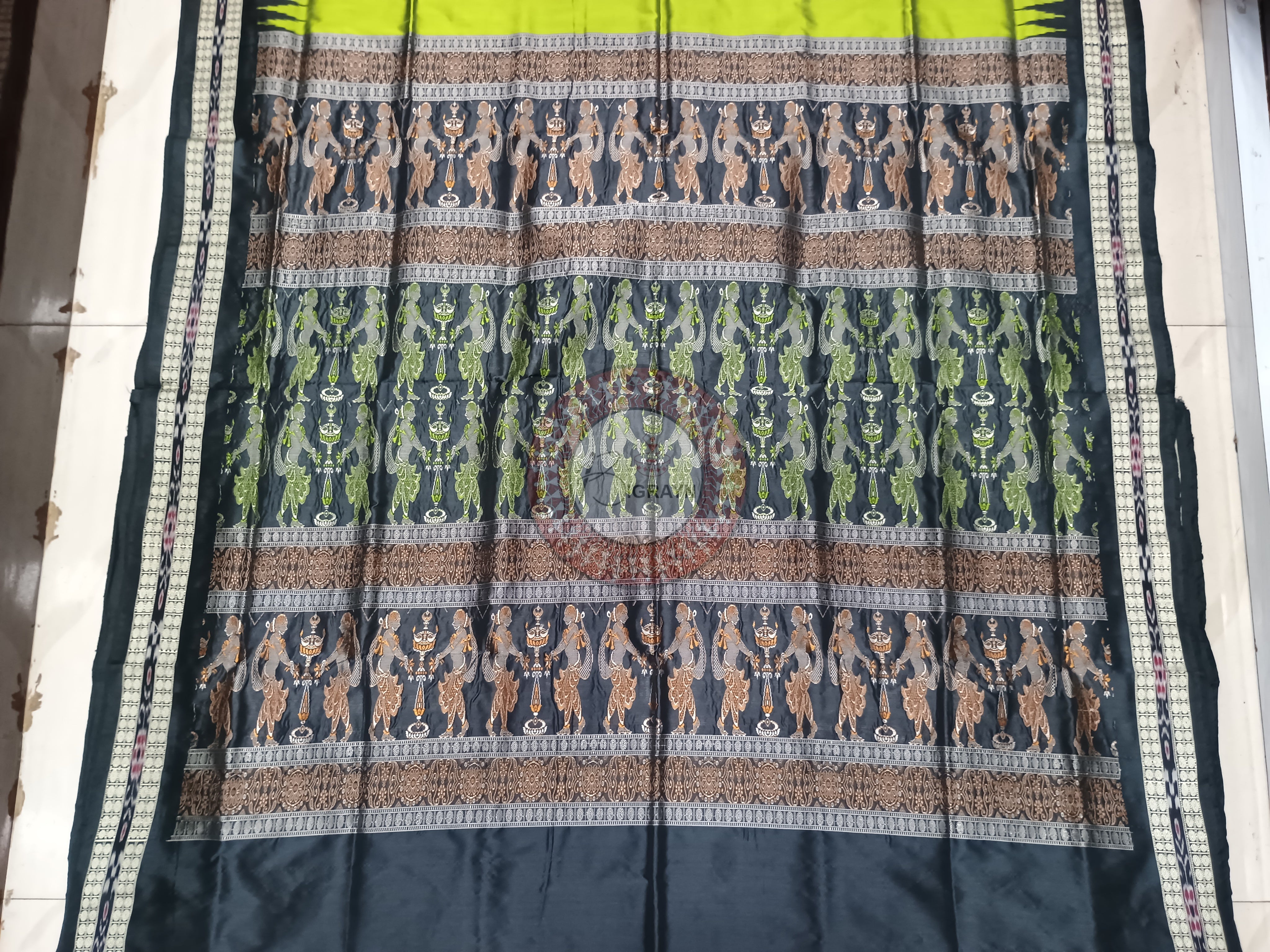Mehendi Green Black Tribal Bomkai Silk Saree