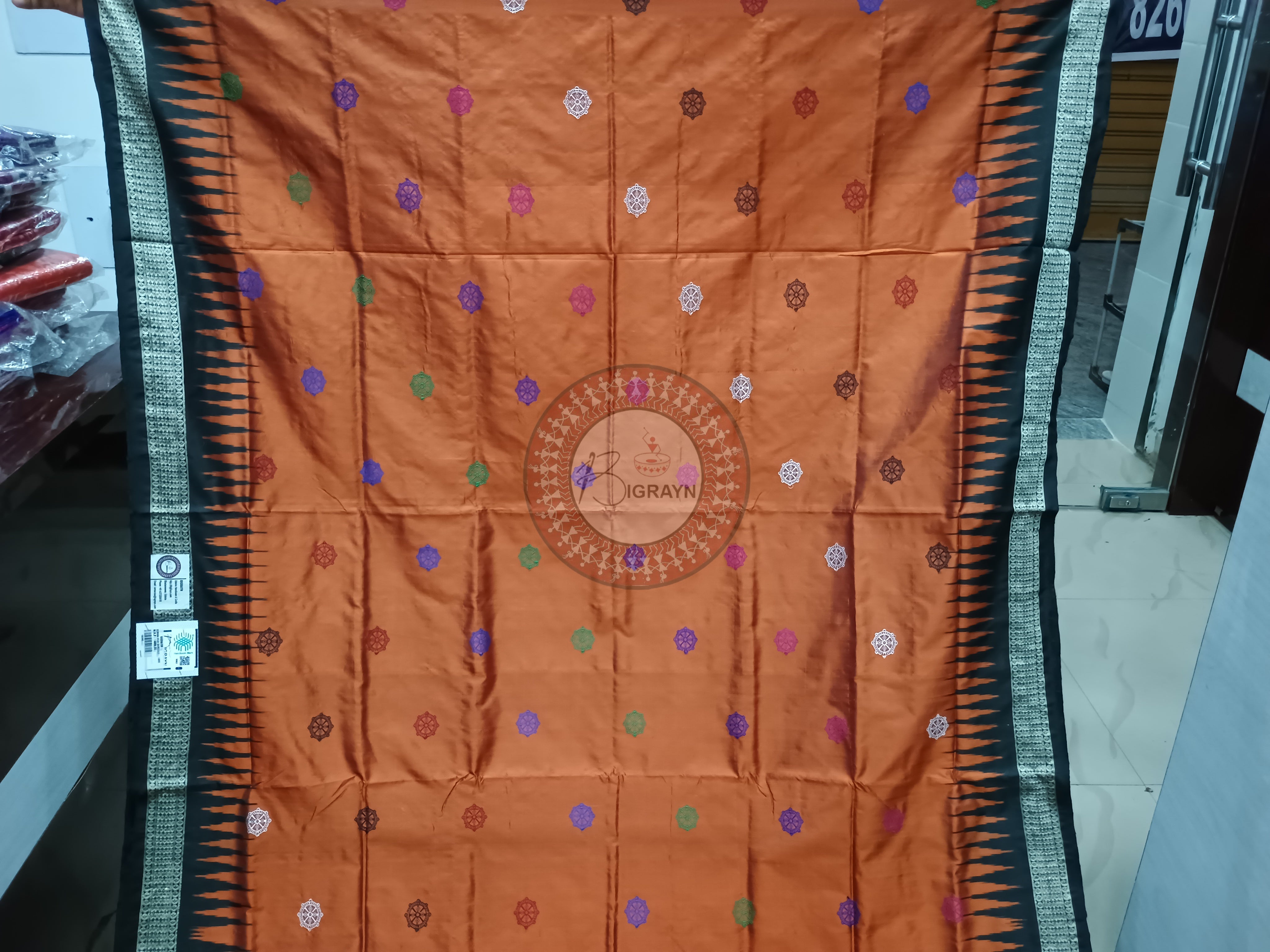 Rust Black Konark Bomkai Silk Saree