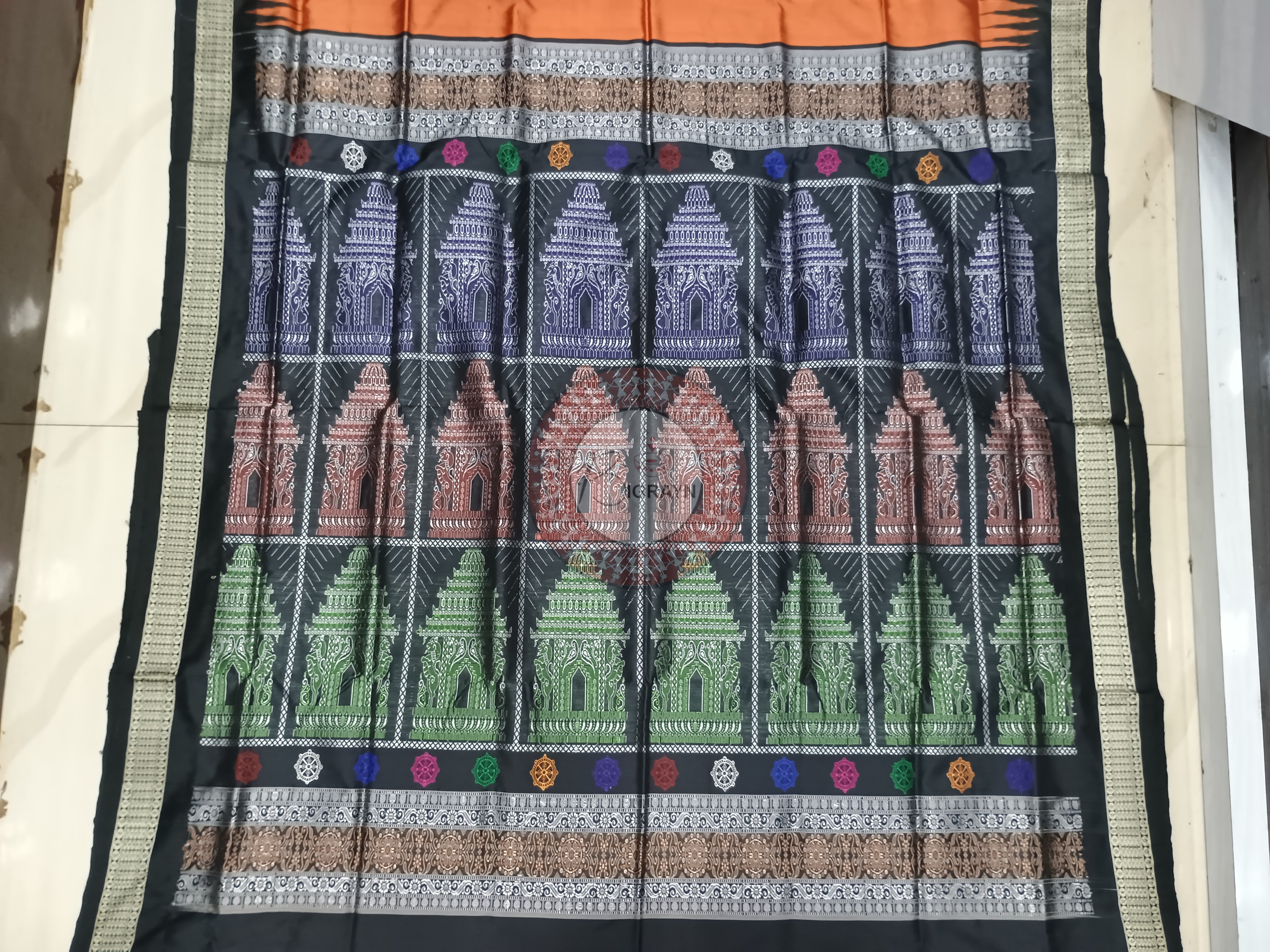 Rust Black Konark Bomkai Silk Saree