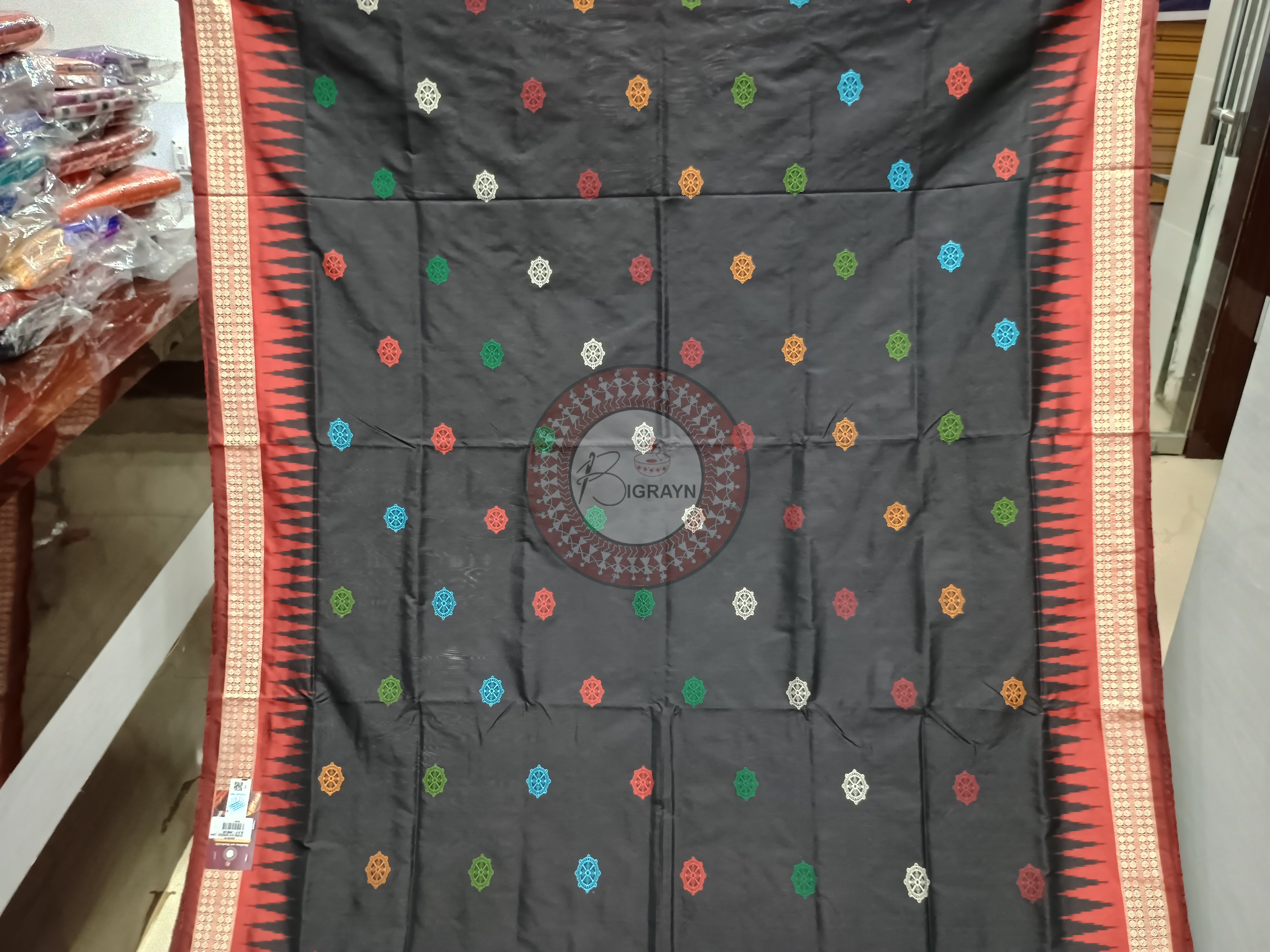 Black Maroon Konark Bomkai Silk Saree