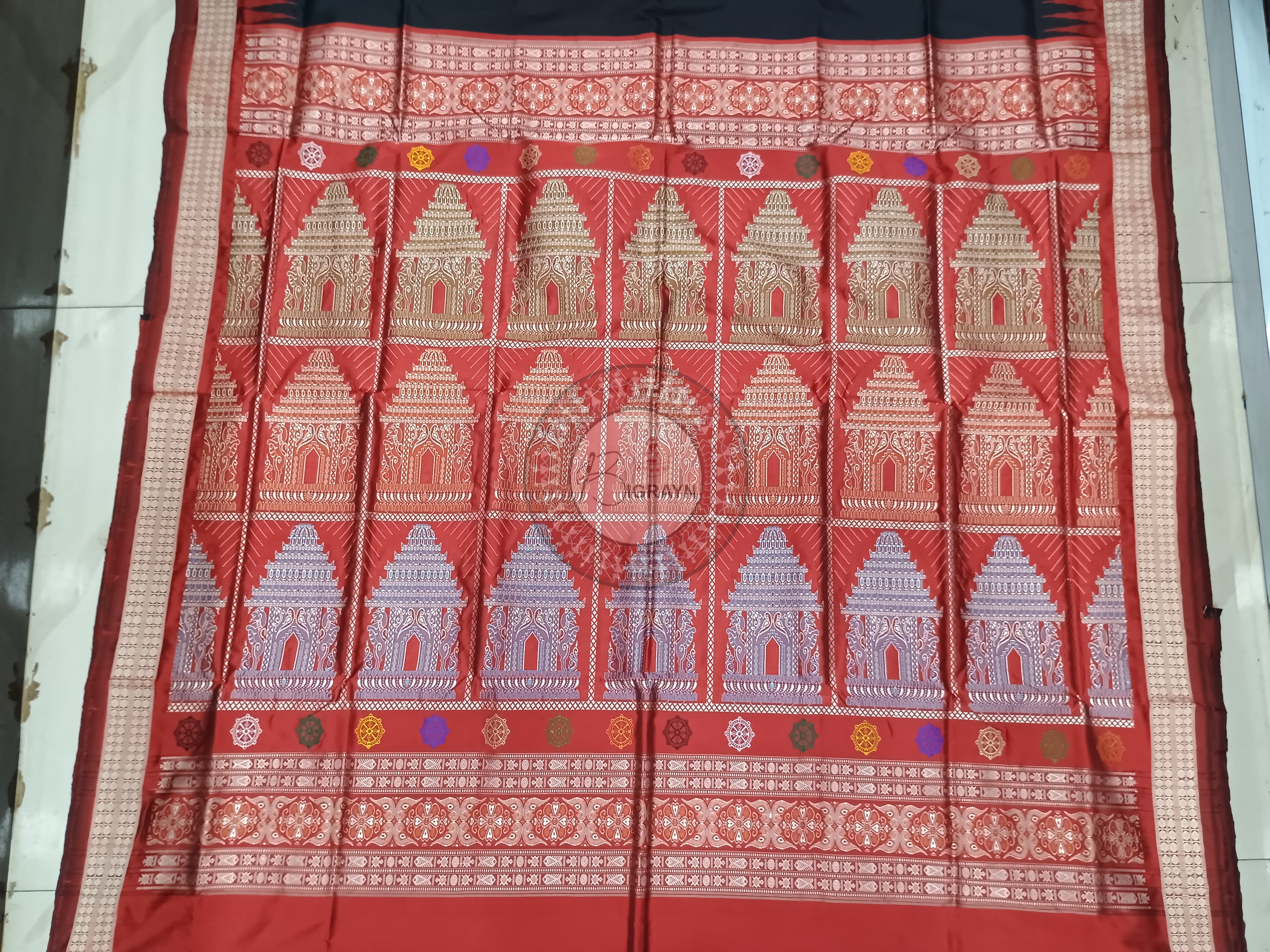 Black Maroon Konark Bomkai Silk Saree