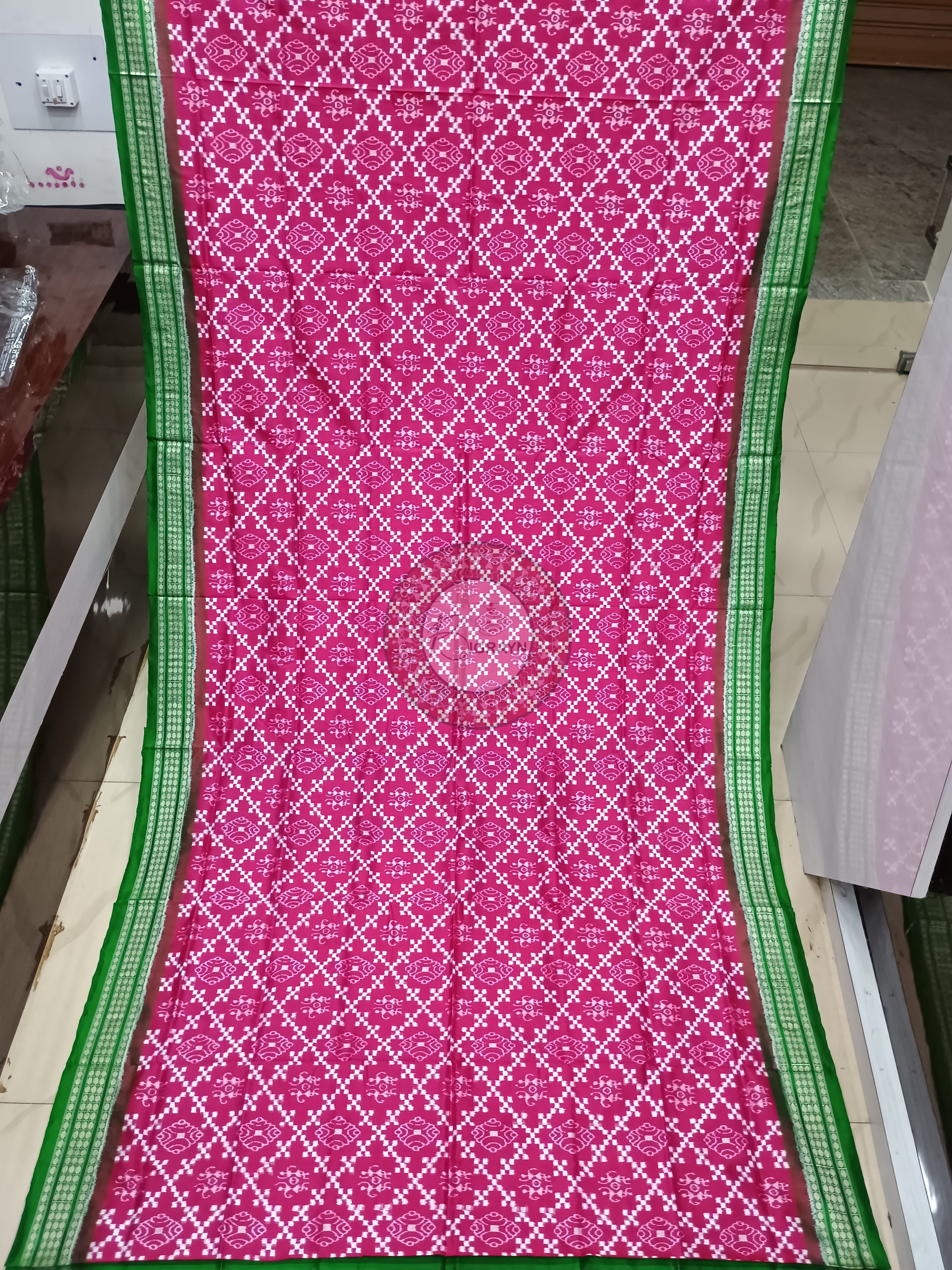 Pink Green Pasapali Tribal Sambalpuri Silk Saree