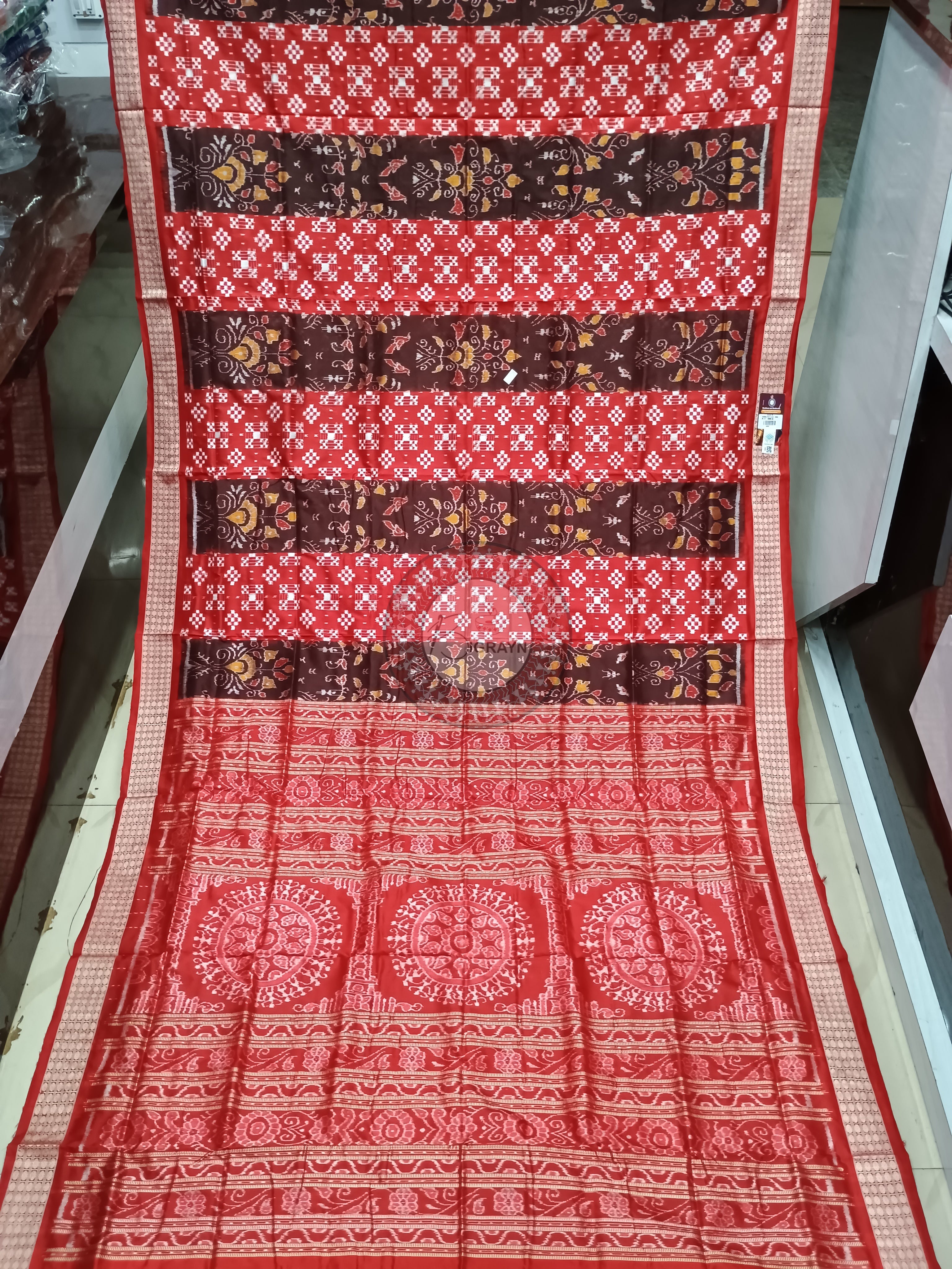 Red Maroon Pasapali Tribal Sambalpuri Silk Saree