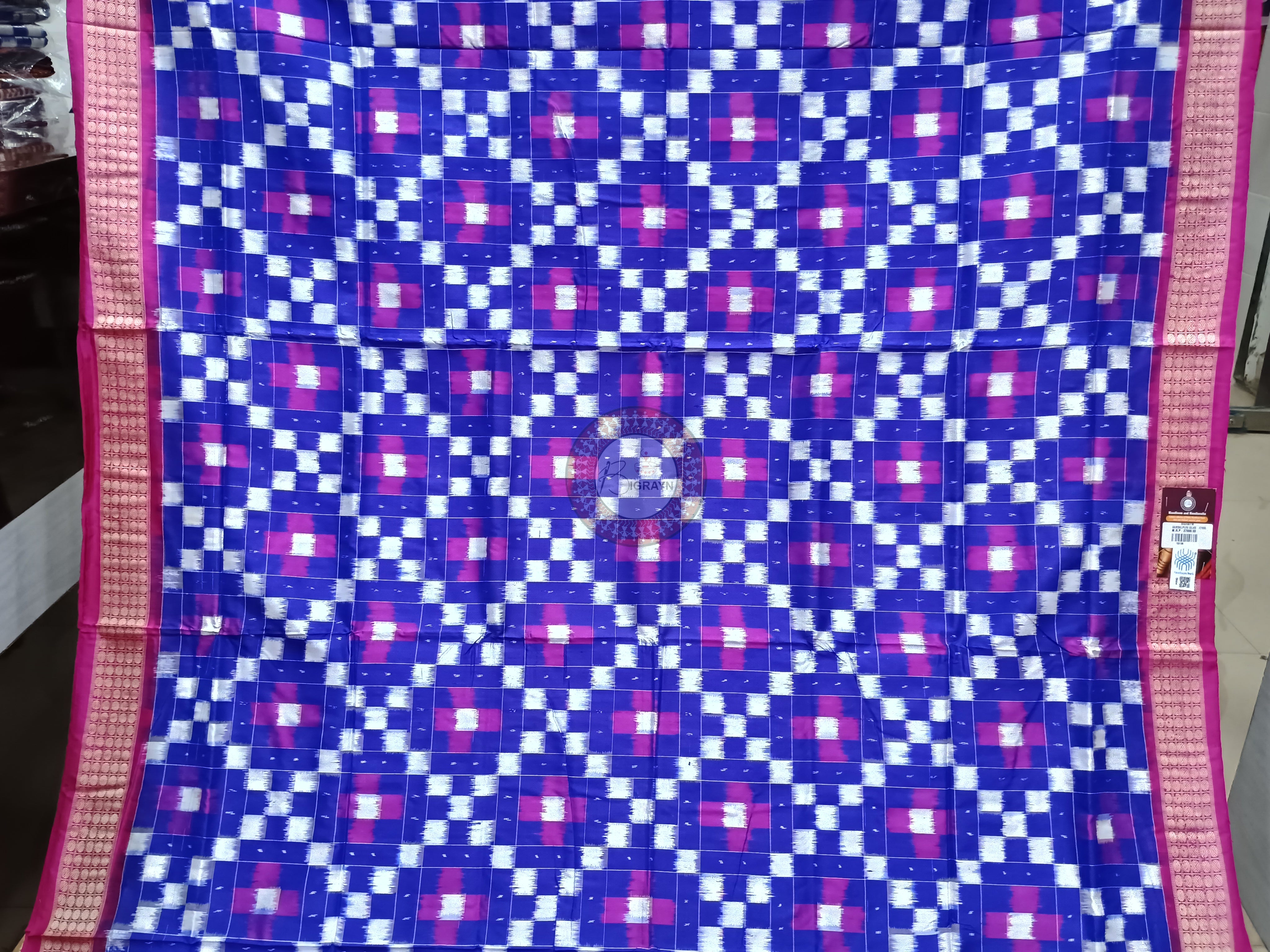 Blue Pink Pasapali Sambalpuri Silk Saree