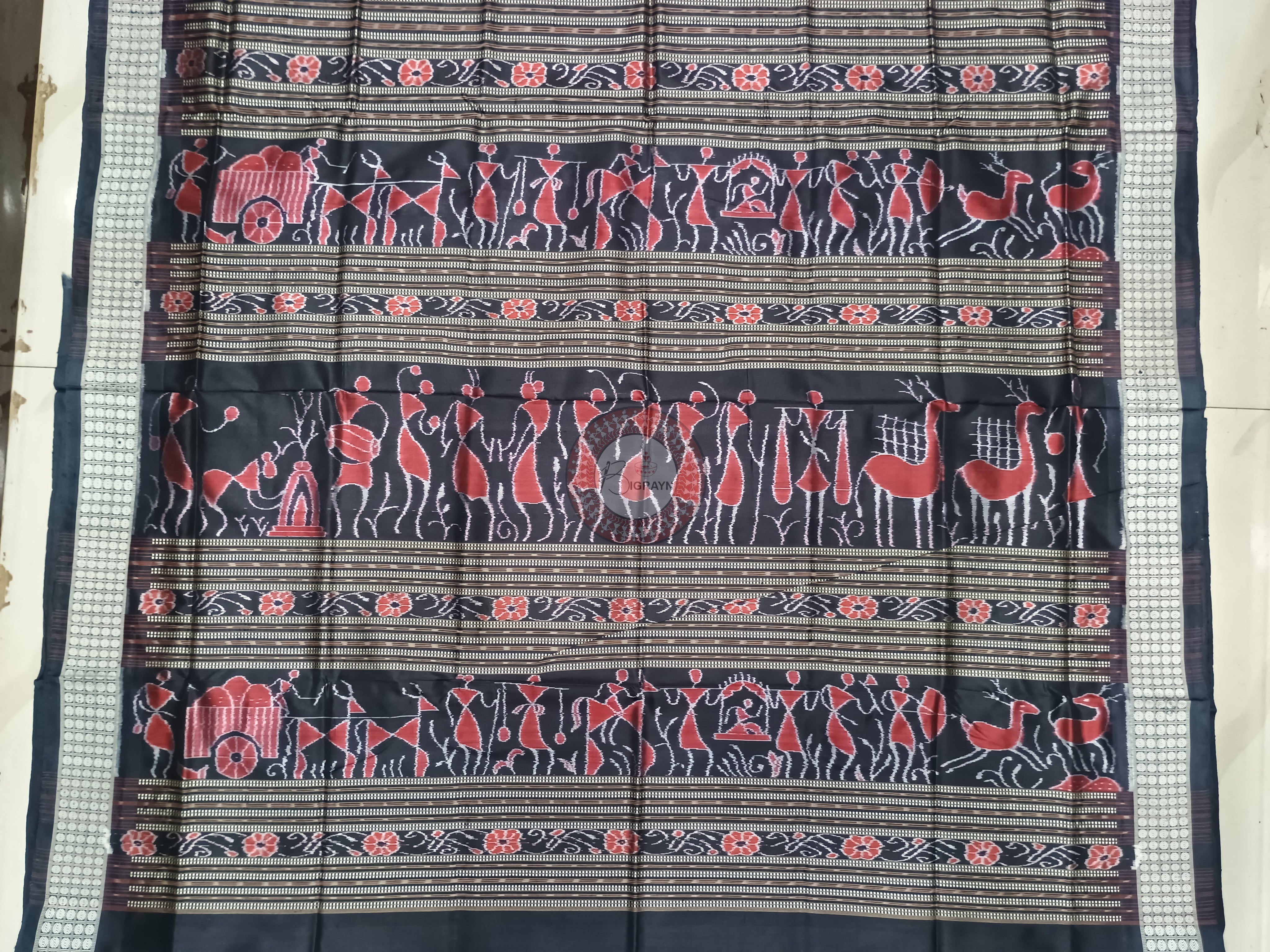 Pink Black Pasapali Sambalpuri Silk Saree
