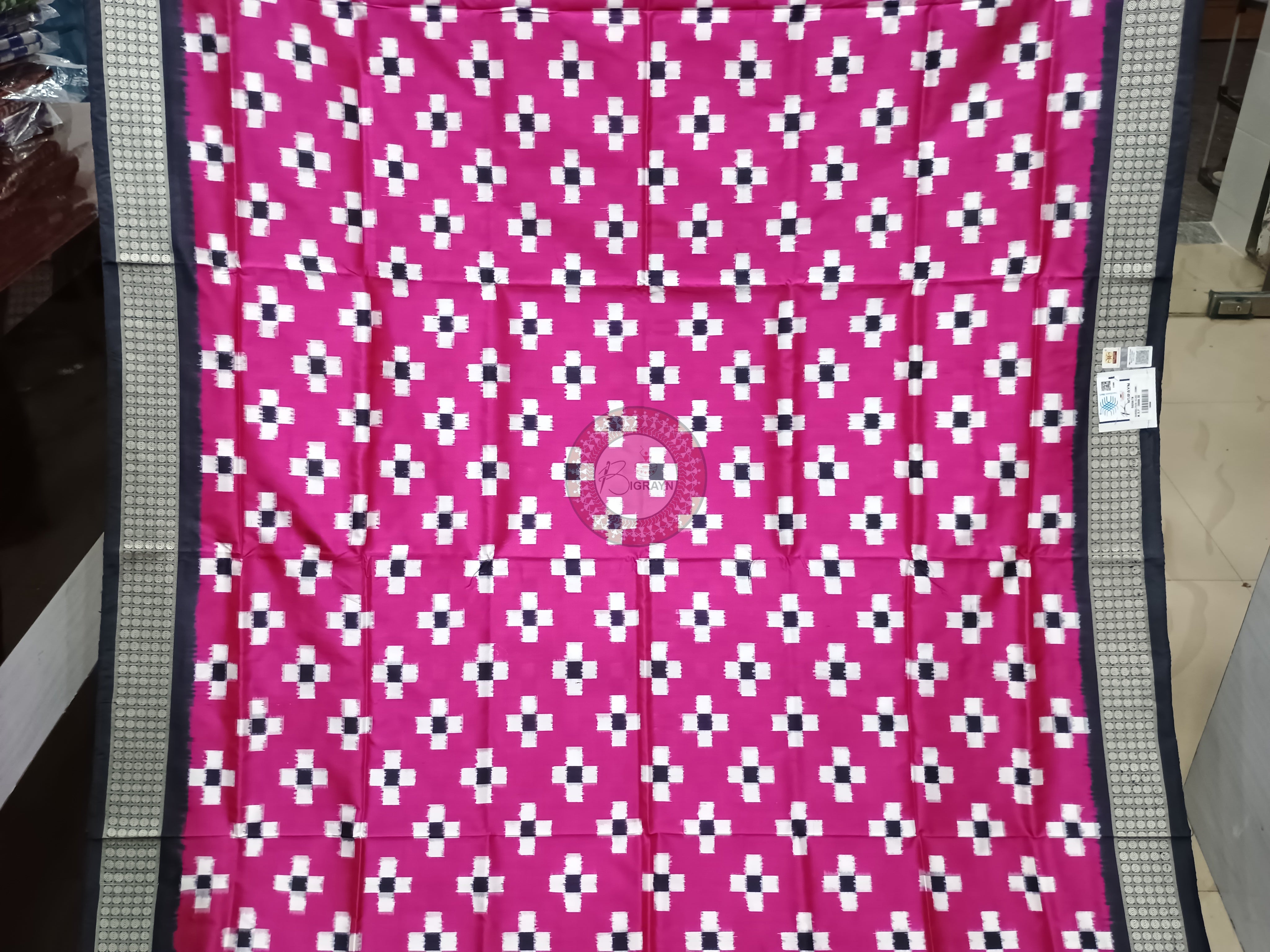 Pink Black Pasapali Sambalpuri Silk Saree