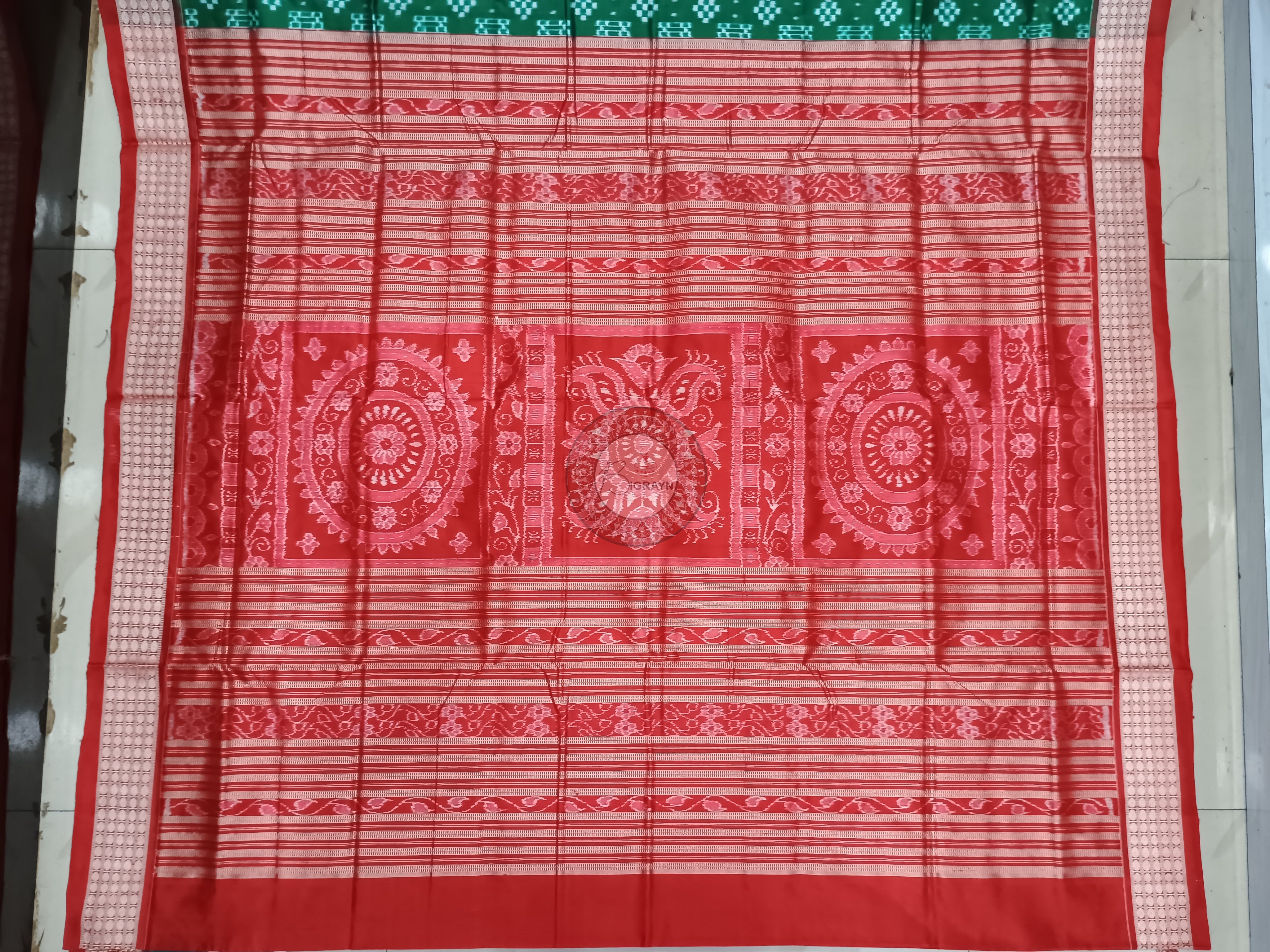 Green Red Min Pasapali Sambalpuri Silk Saree