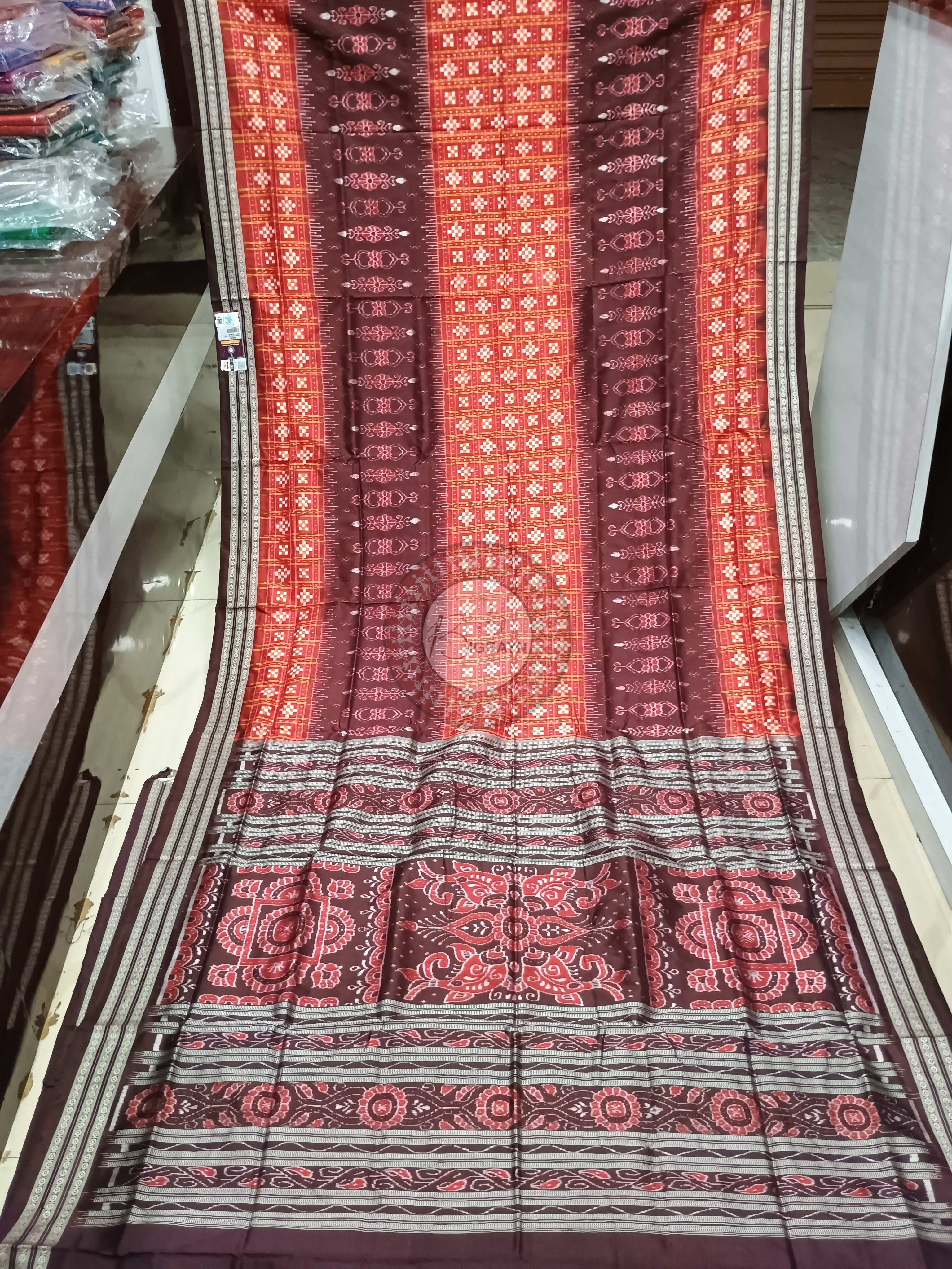 Red Coffe Mini Pasapali Sambalpuri Silk Saree