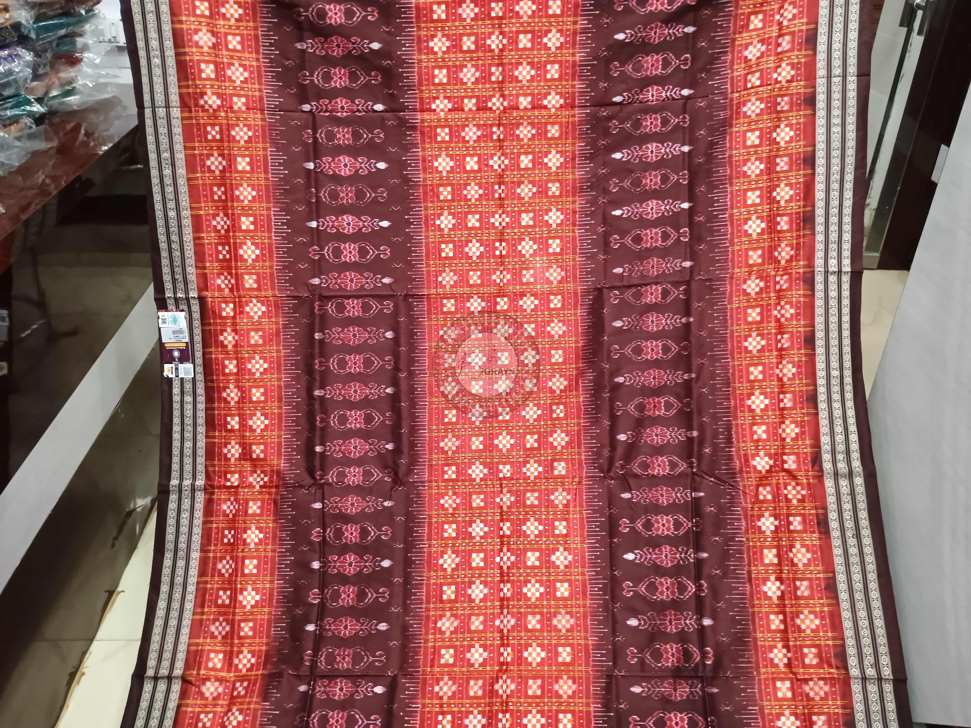 Red Coffe Mini Pasapali Sambalpuri Silk Saree