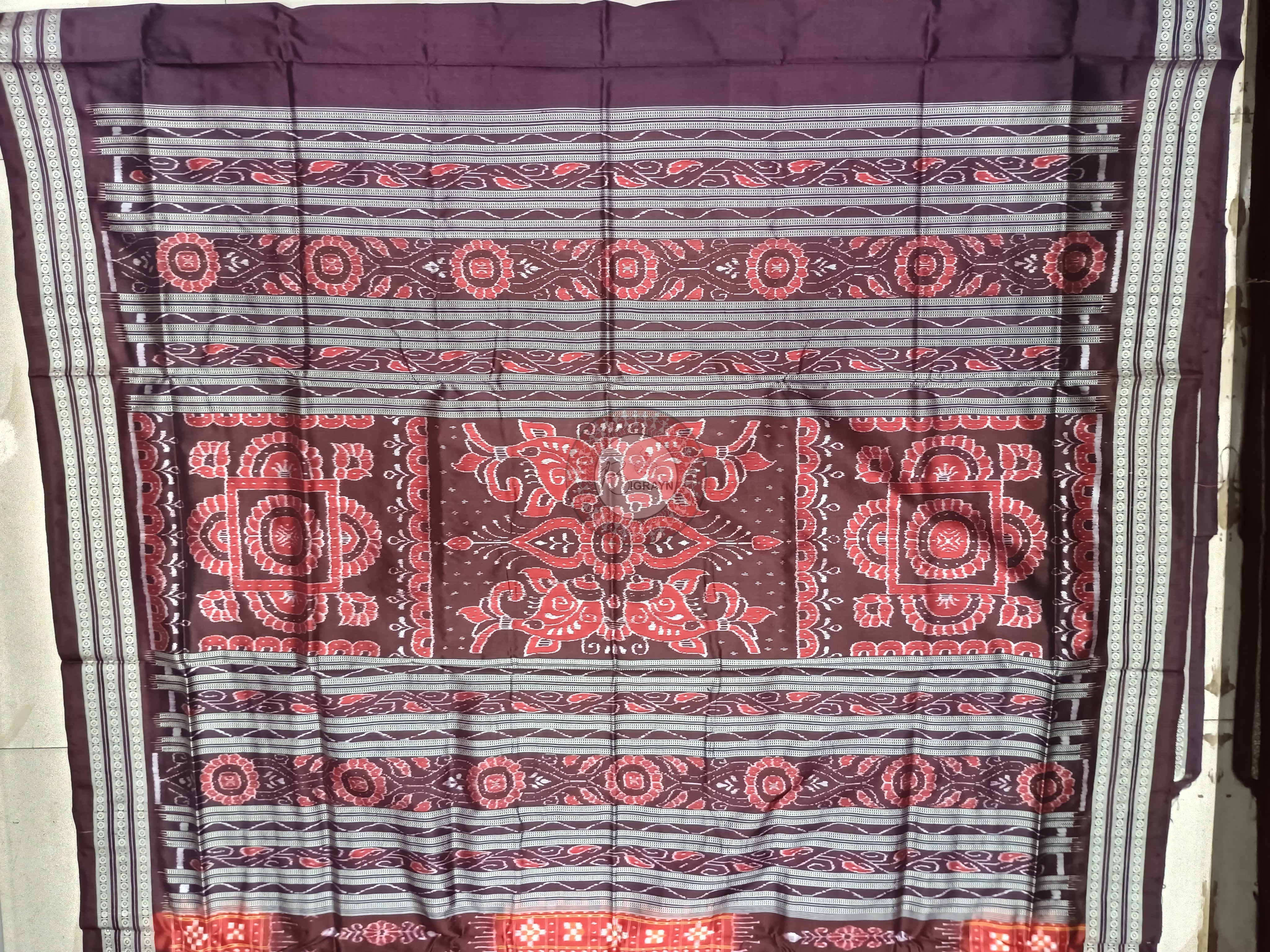 Red Coffe Mini Pasapali Sambalpuri Silk Saree