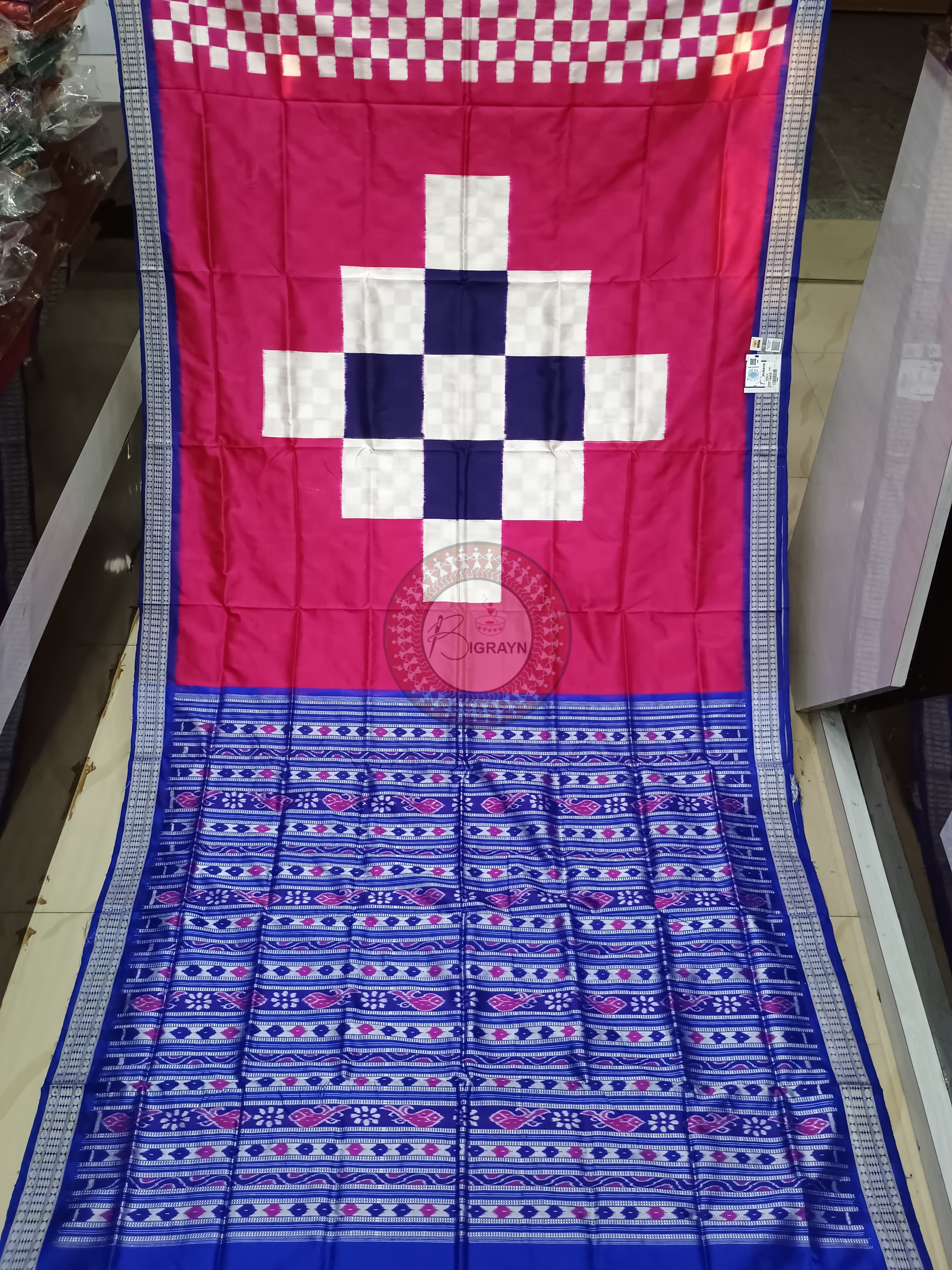 Magenta Blue Pasapali Sambalpuri Silk Saree